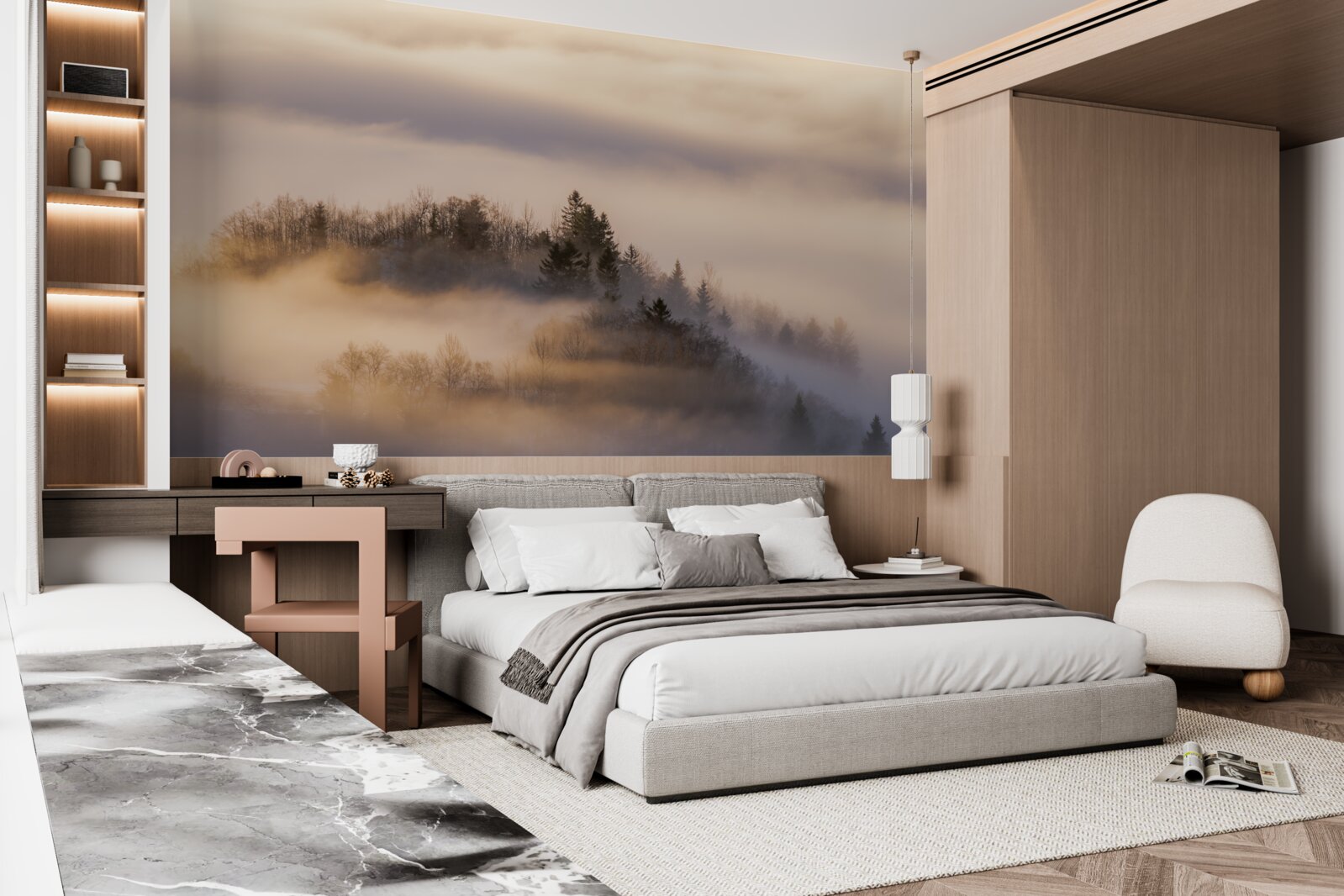 Фотошпалери густий туман серед дерев