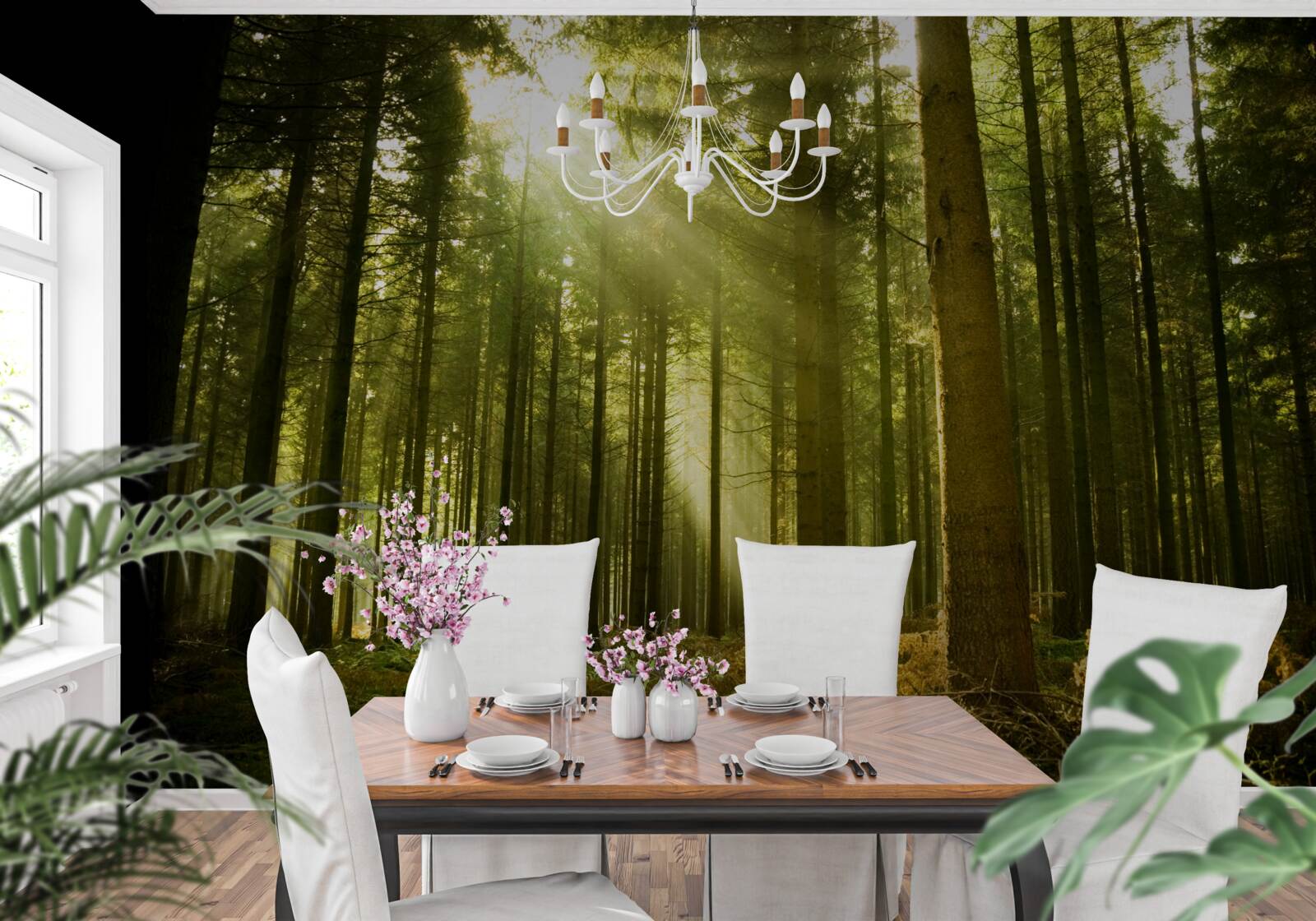 Фотошпалери сонячні промені освітлюють ліс