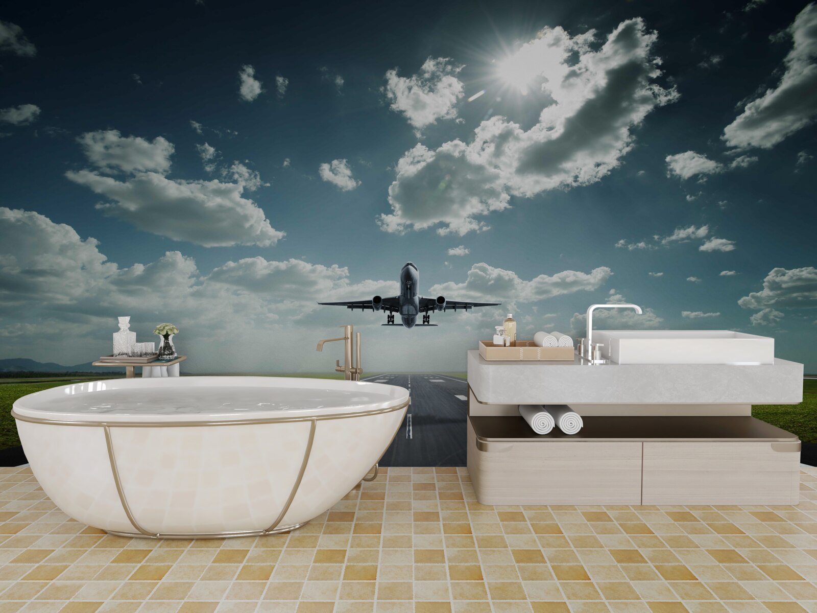 Фотошпалери літак злітає зі злітно-посадкової смуги