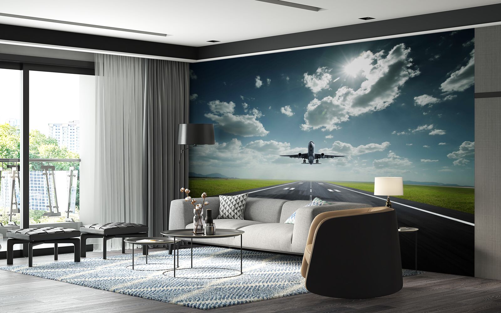 Фотошпалери літак злітає зі злітно-посадкової смуги