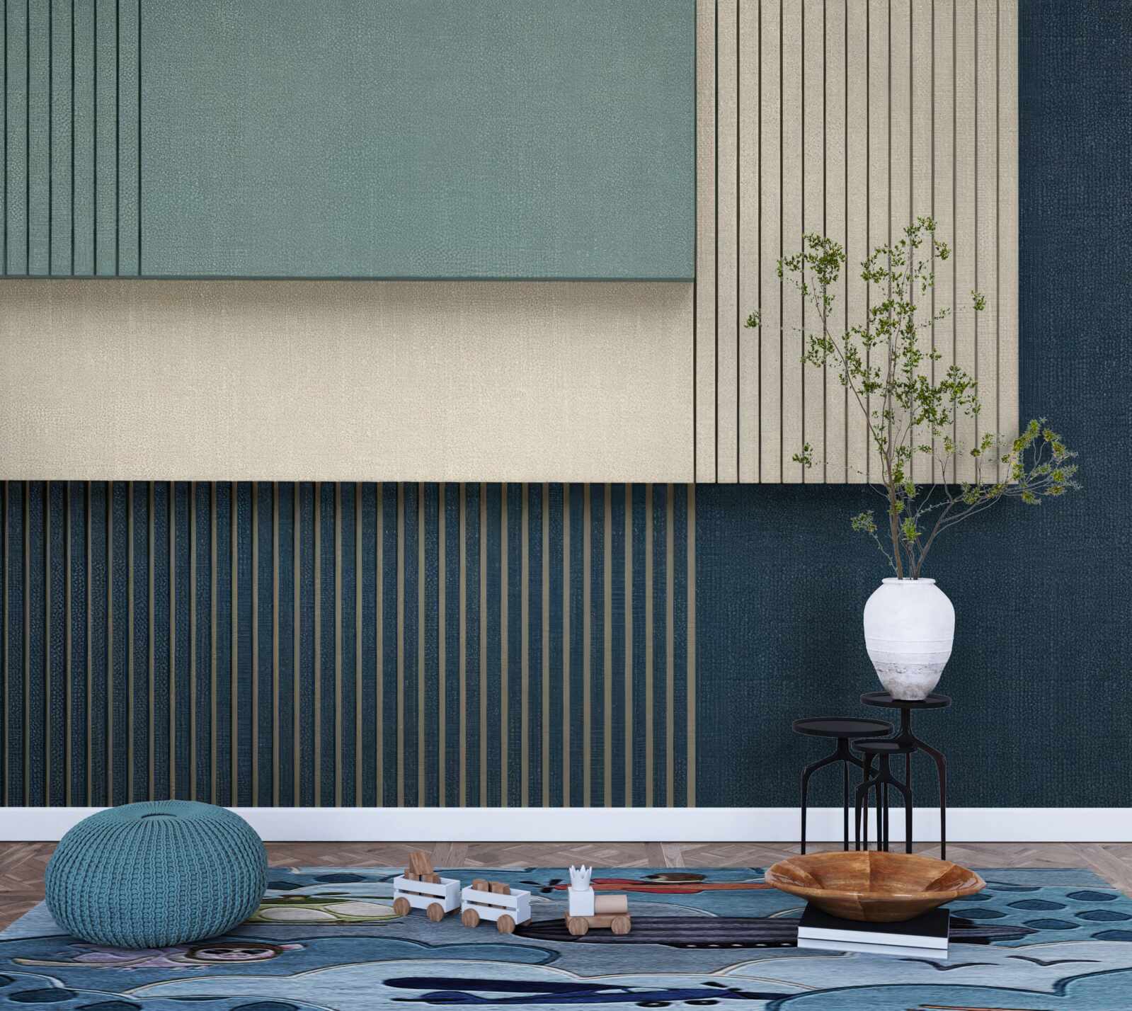 Фотошпалери фон у синьому, бежевому та зеленому кольорах