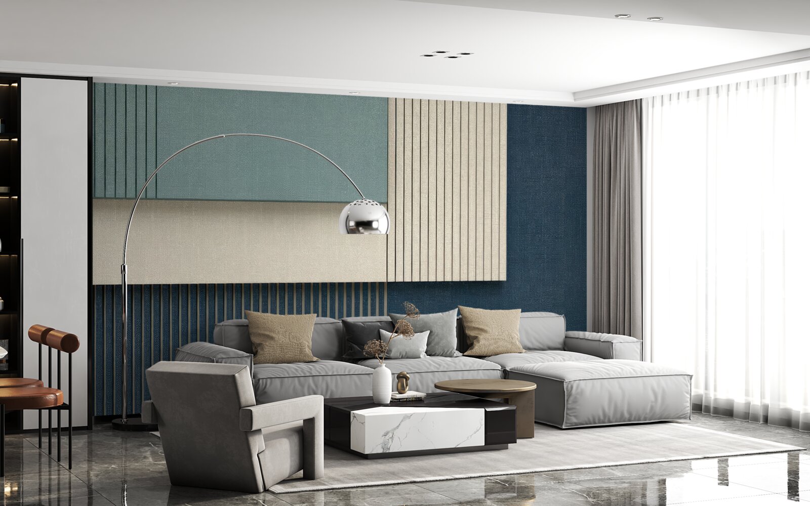 Фотошпалери фон у синьому, бежевому та зеленому кольорах