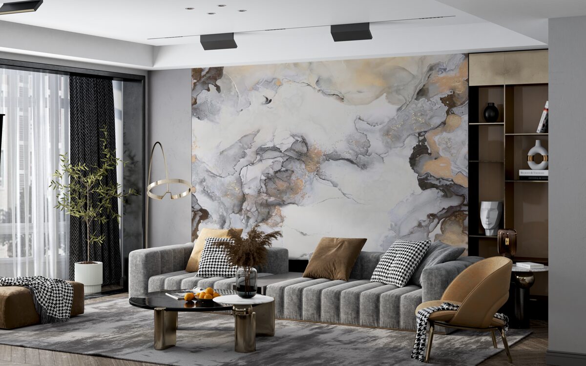 Фотошпалери абстрактний у відтінках білого, сірого та золотого