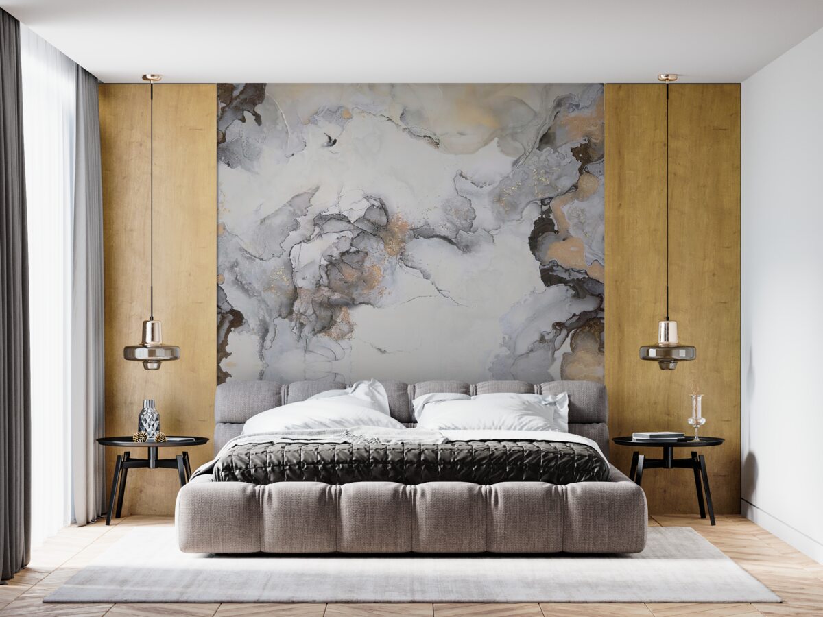 Фотошпалери абстрактний у відтінках білого, сірого та золотого