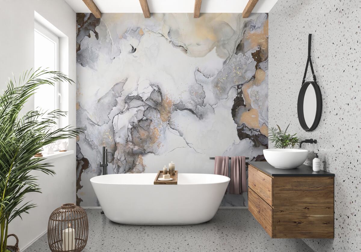 Фотошпалери абстрактний у відтінках білого, сірого та золотого