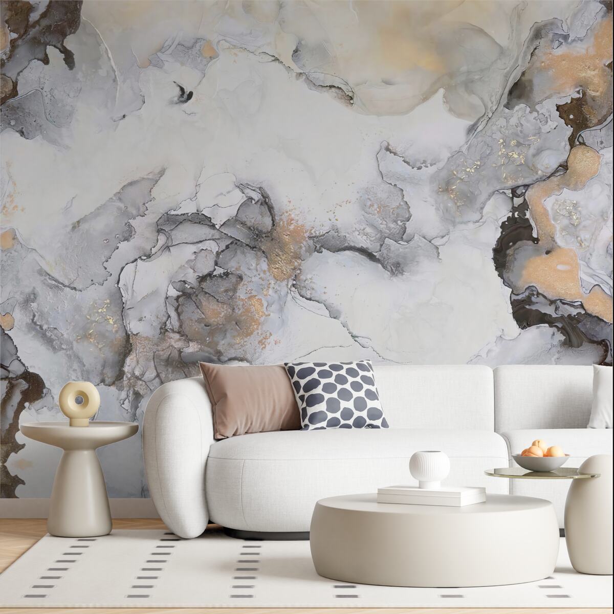 Фотошпалери абстрактний у відтінках білого, сірого та золотого