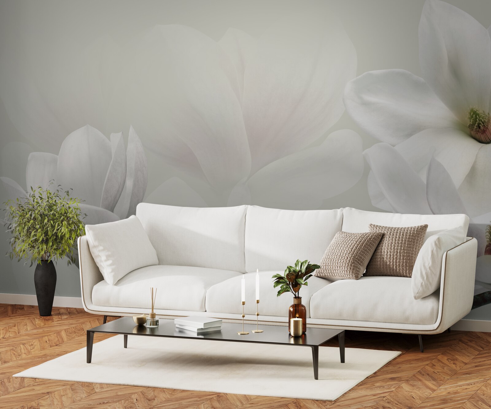 Фотошпалери великі білі квіти