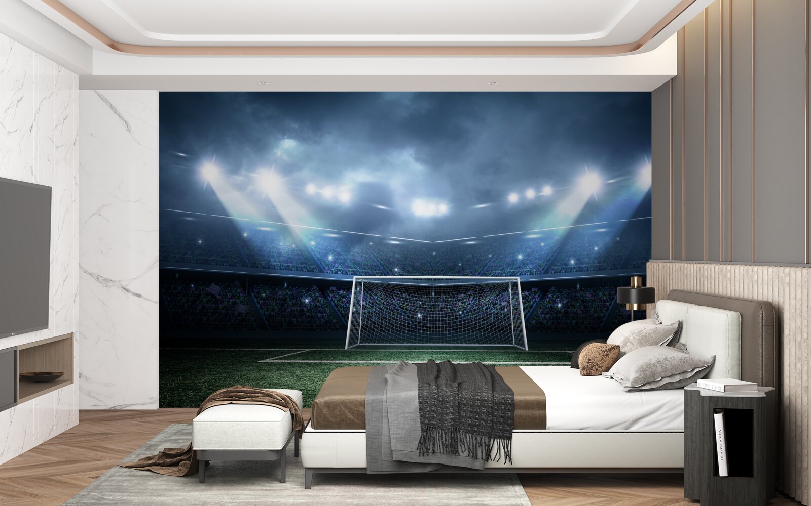 Фотошпалери футбольне поле, освітлене прожекторами