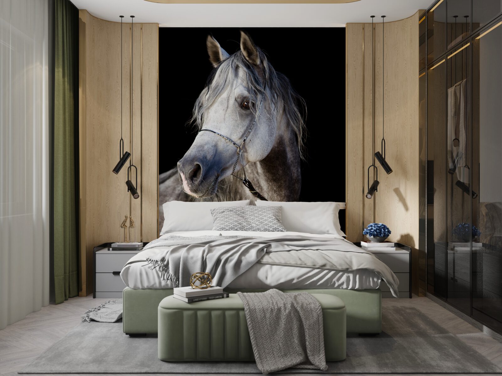 Фотошпалери елегантний силует коня на темному тлі