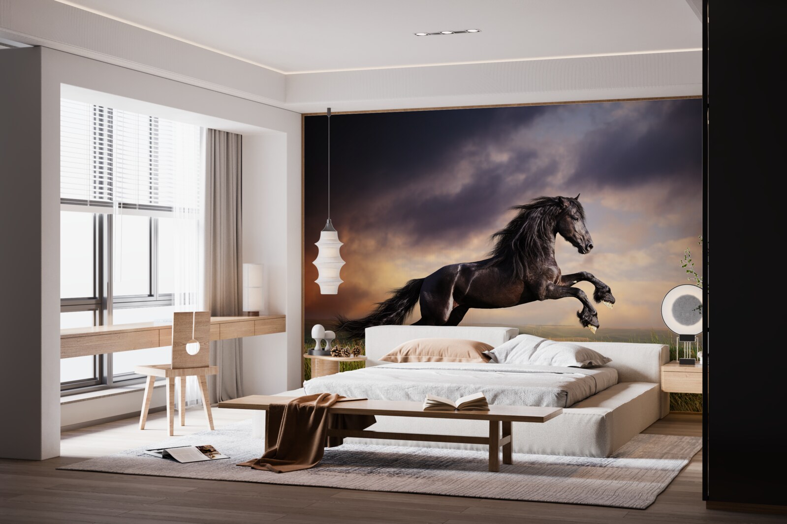 Фотошпалери кінь скаче на тлі темного неба