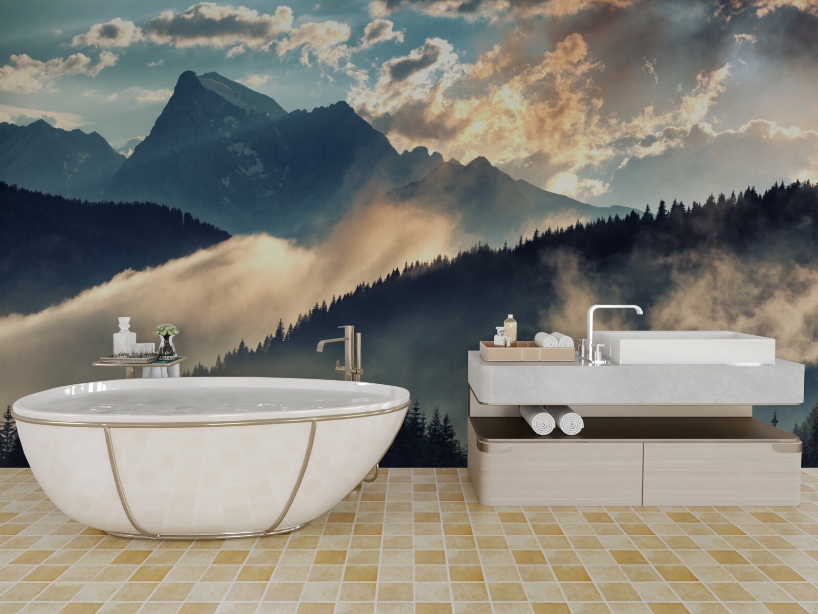 Фотошпалери ранок під величними вершинами