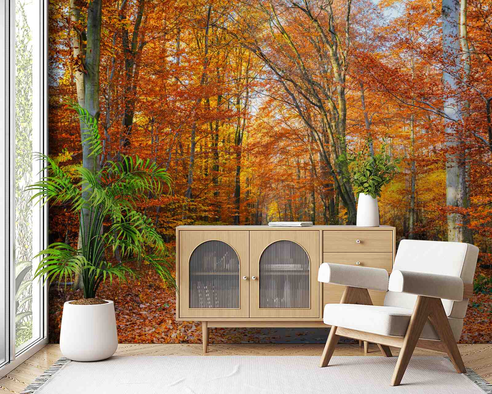 Фотошпалери дерева з опалим листям восени