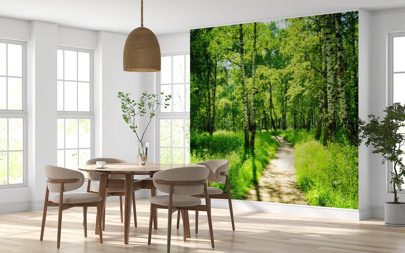 Фотошпалери доріжка, оточена зеленими деревами