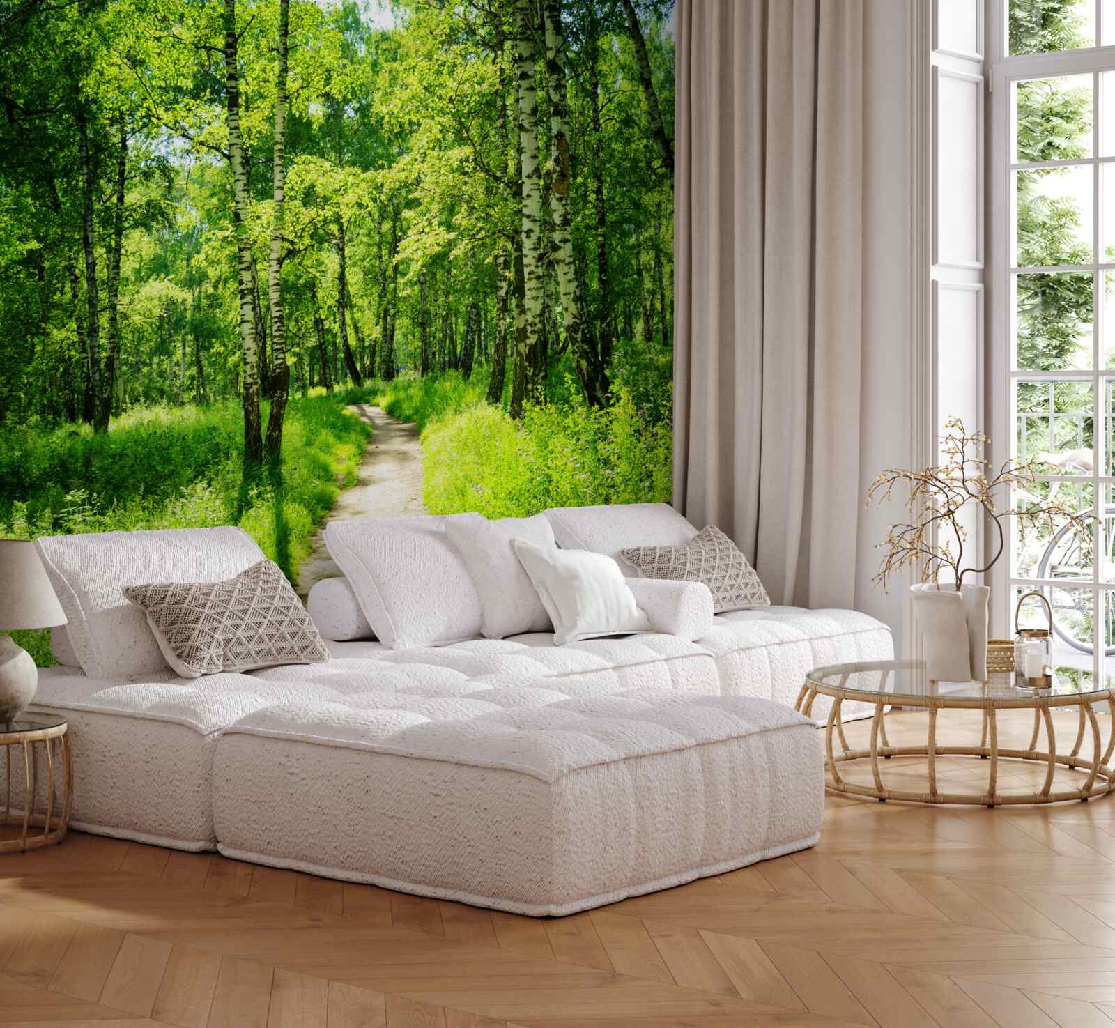 Фотошпалери доріжка, оточена зеленими деревами