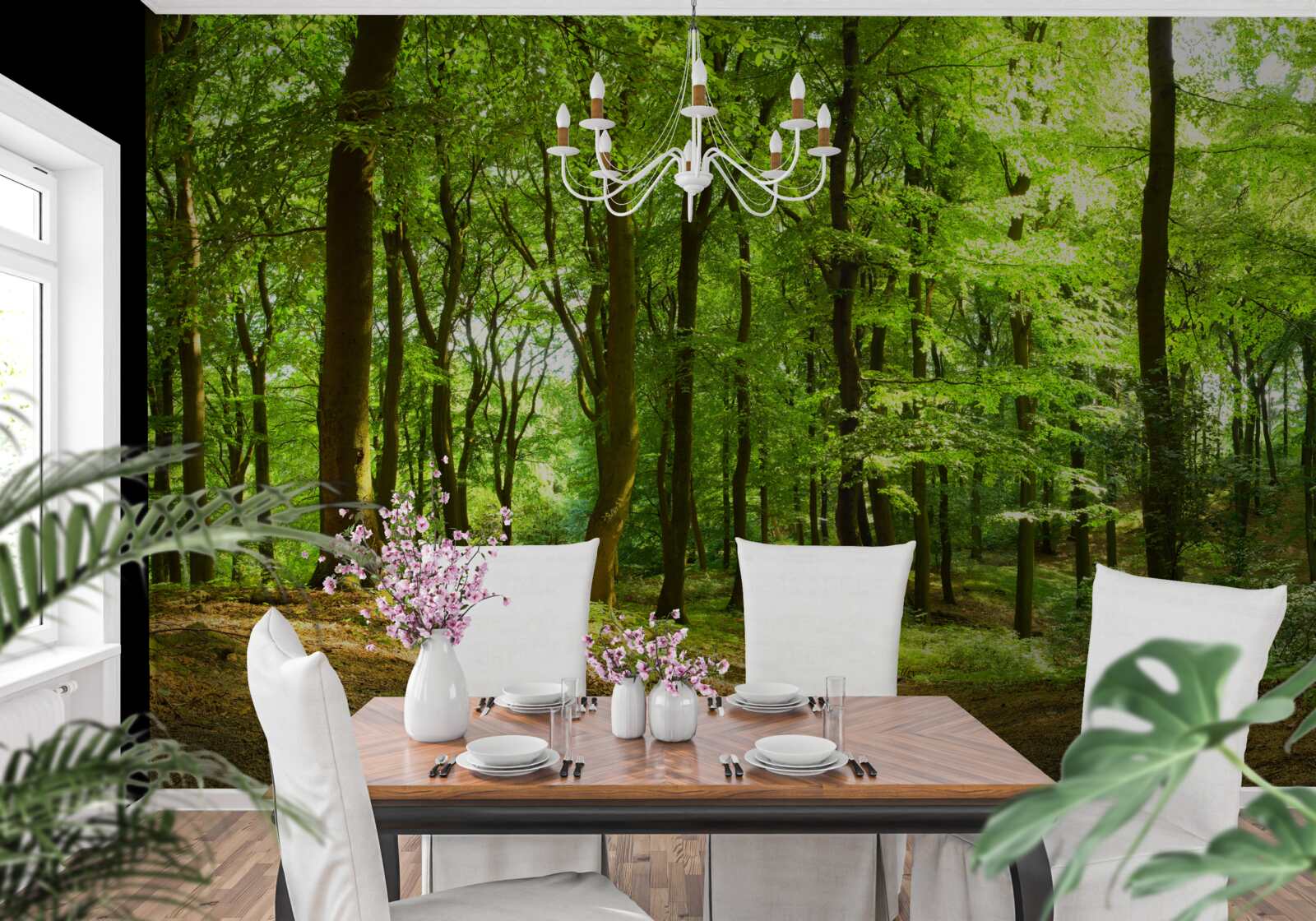 Фотошпалери галявина в густому смарагдовому лісі