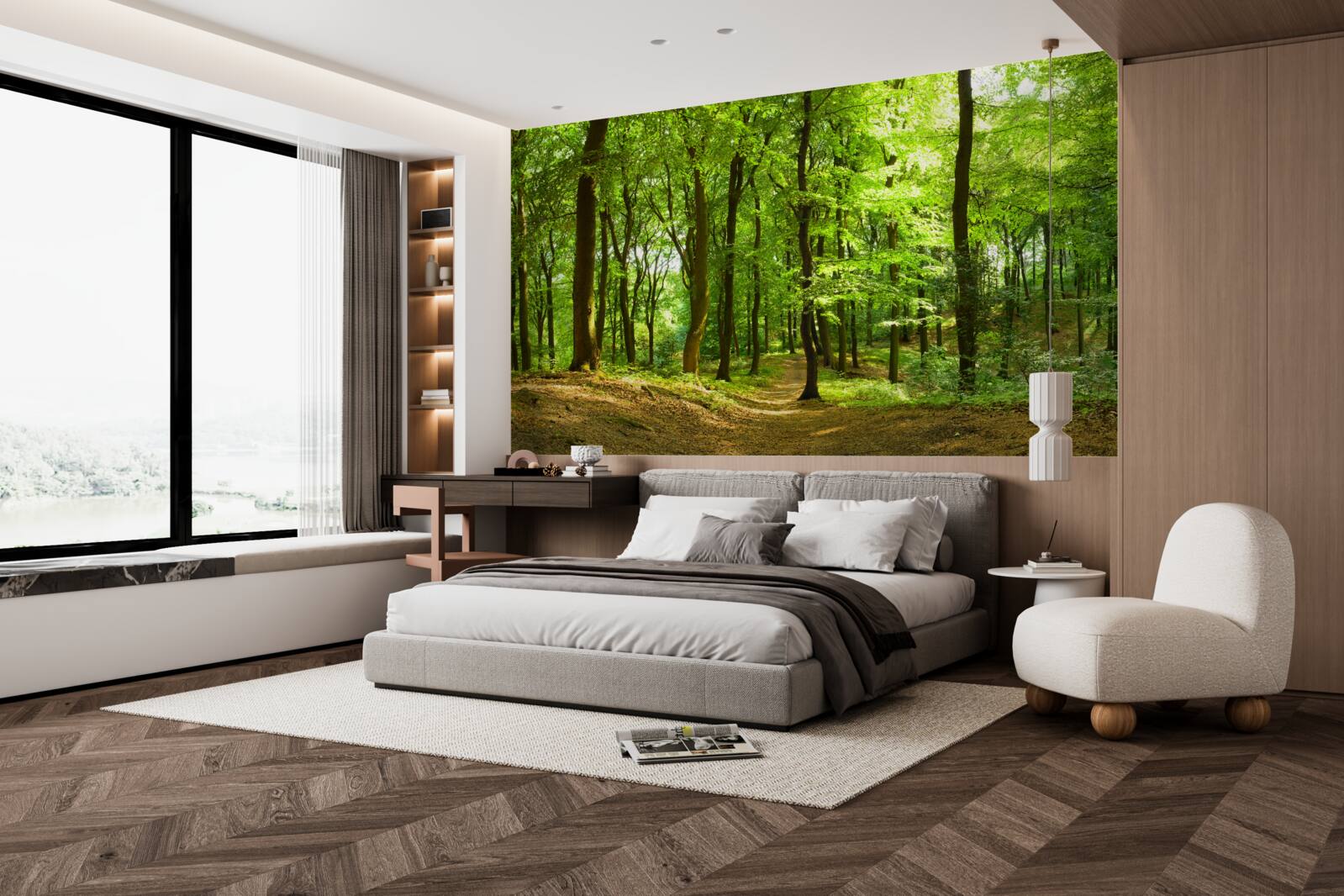 Фотошпалери галявина в густому смарагдовому лісі