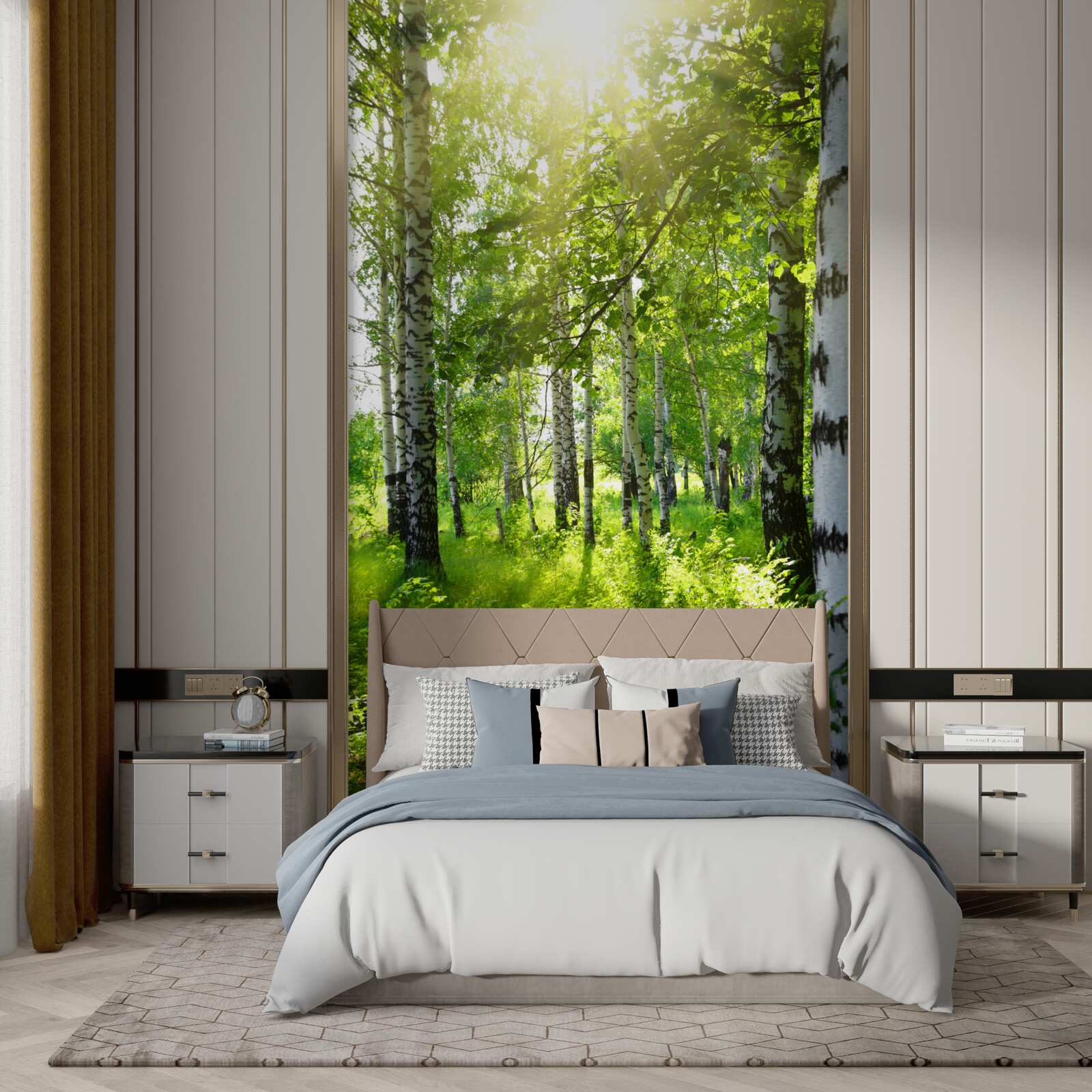 Фотошпалери сонце в березовому гаю