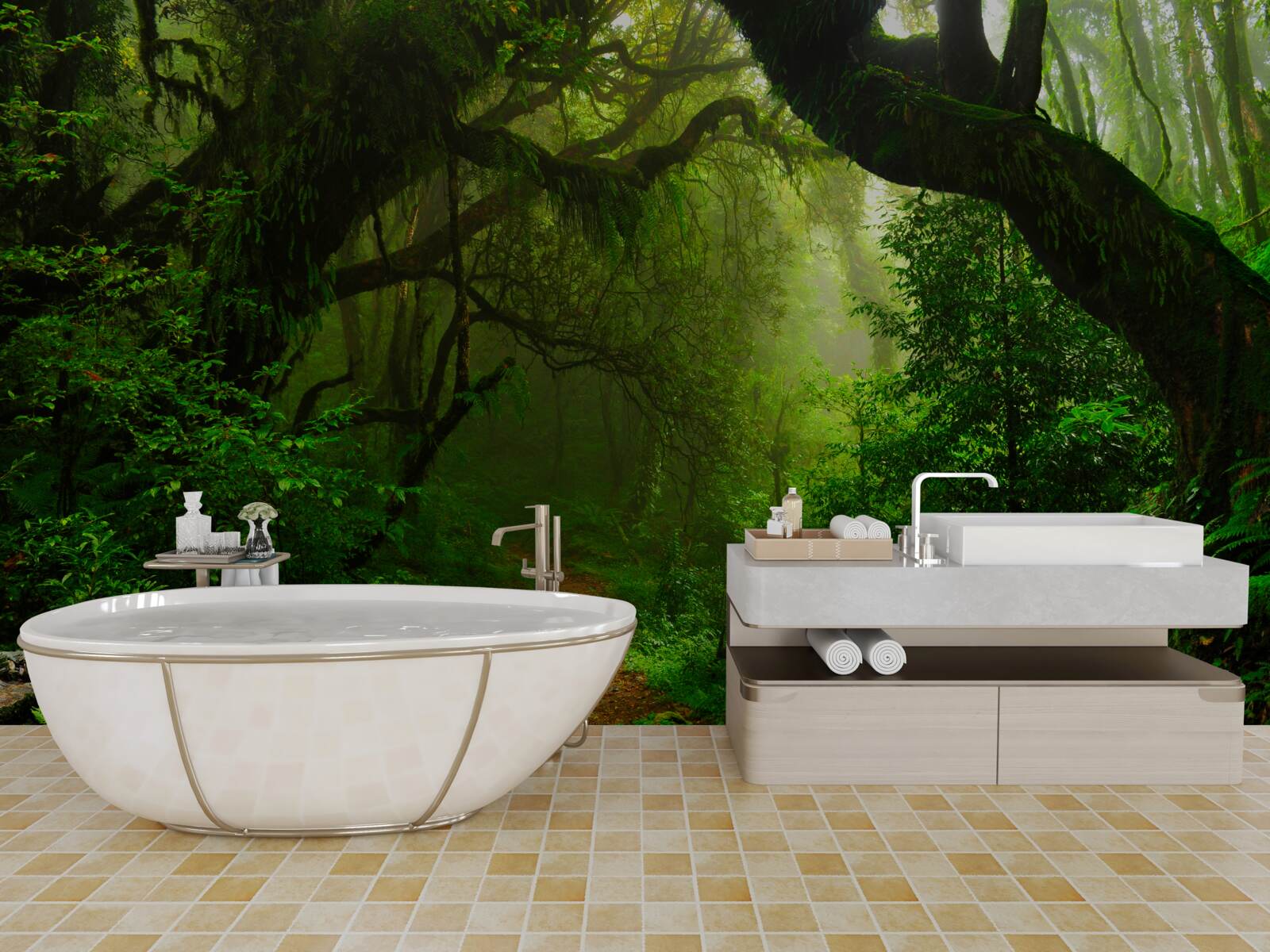 Фотошпалери стежка через густий зелений ліс