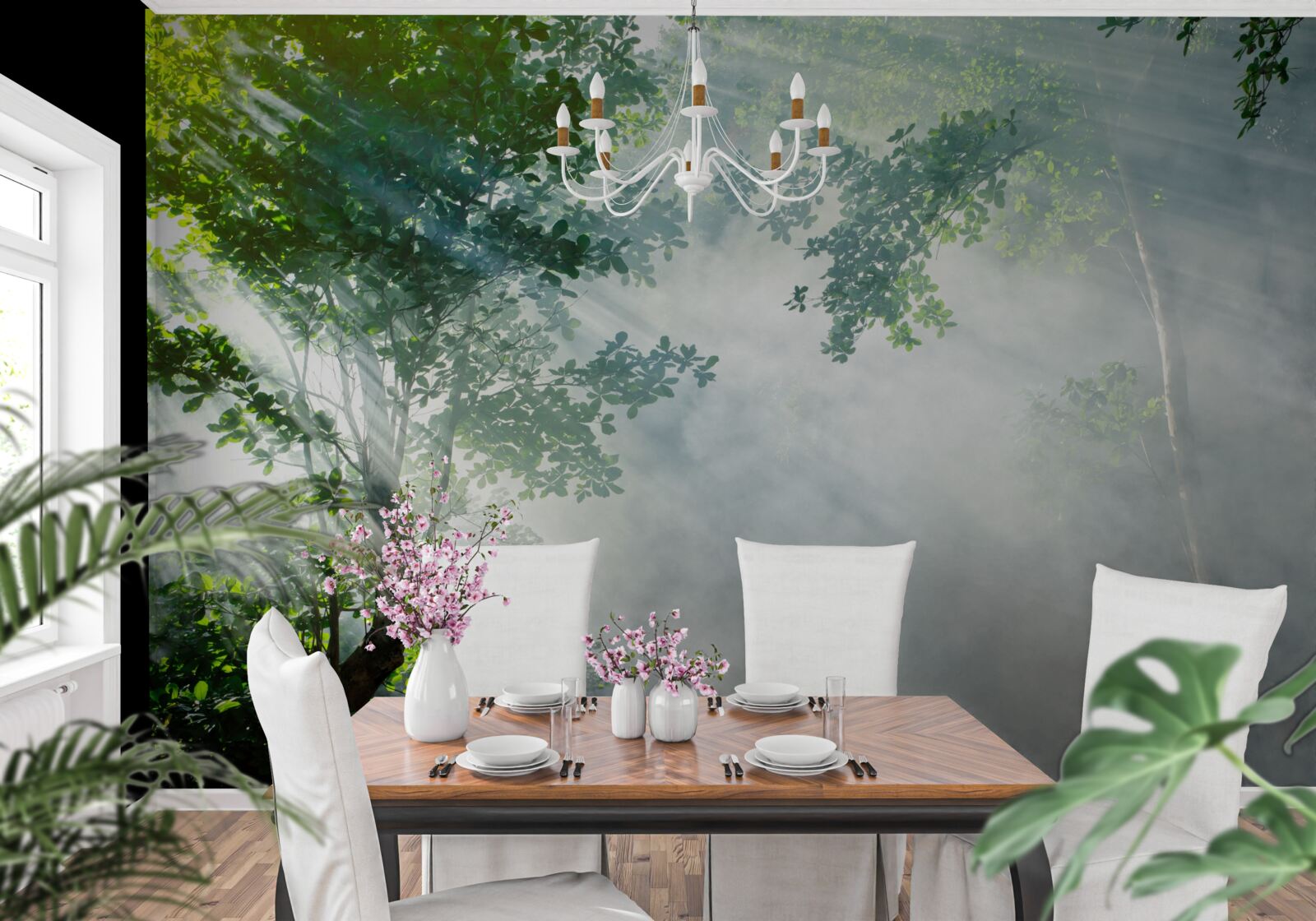 Фотошпалери промені ранкового сонця проникають у ліс