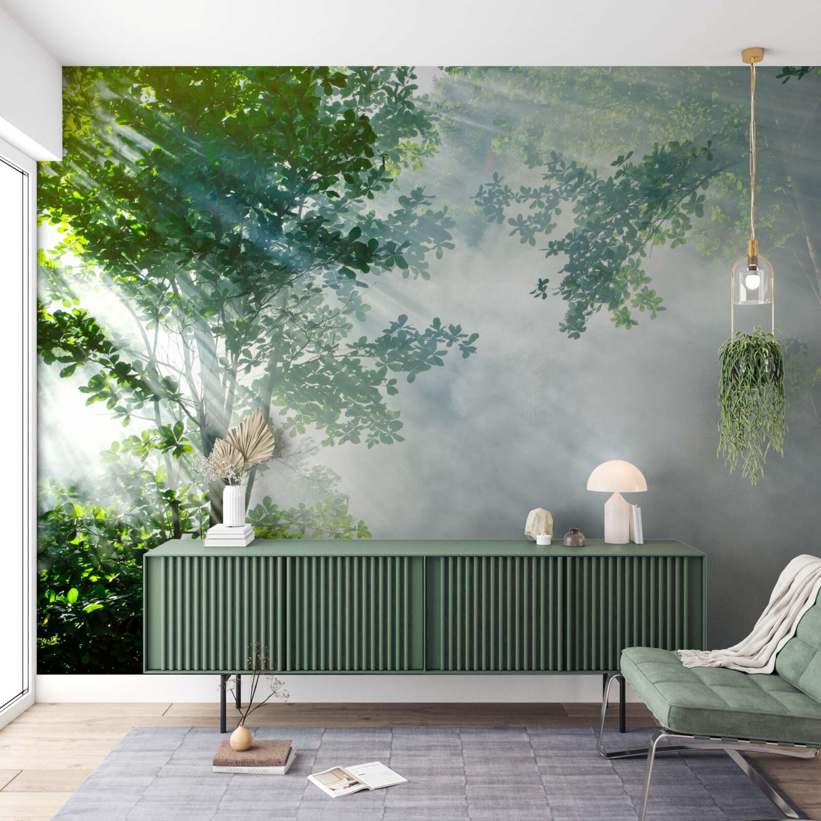 Фотошпалери промені ранкового сонця проникають у ліс