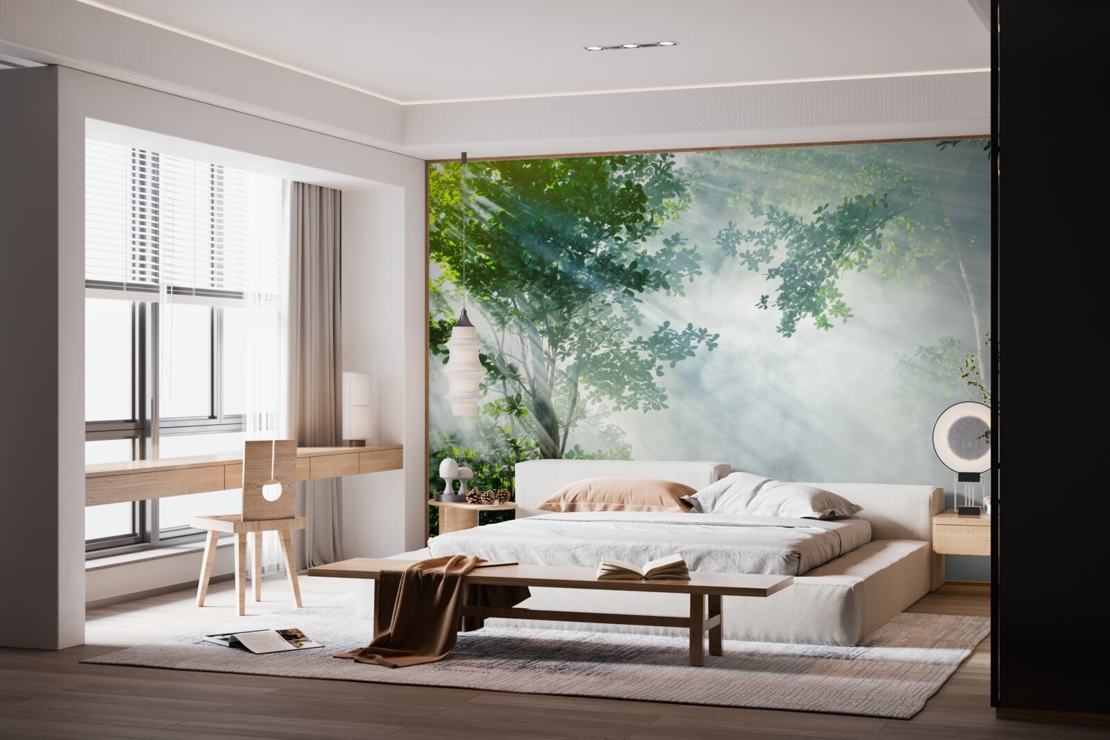 Фотошпалери промені ранкового сонця проникають у ліс