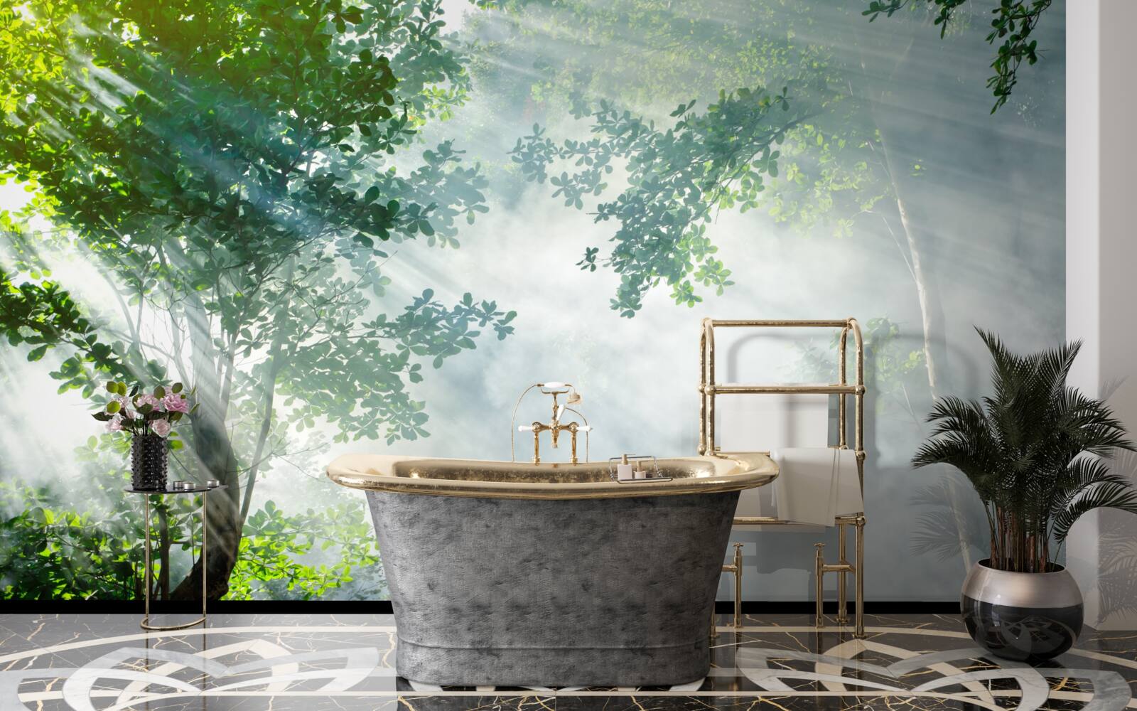 Фотошпалери промені ранкового сонця проникають у ліс