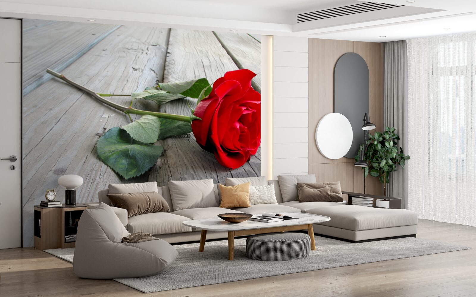 Фотошпалери червона квітка на дерев'яній поверхні