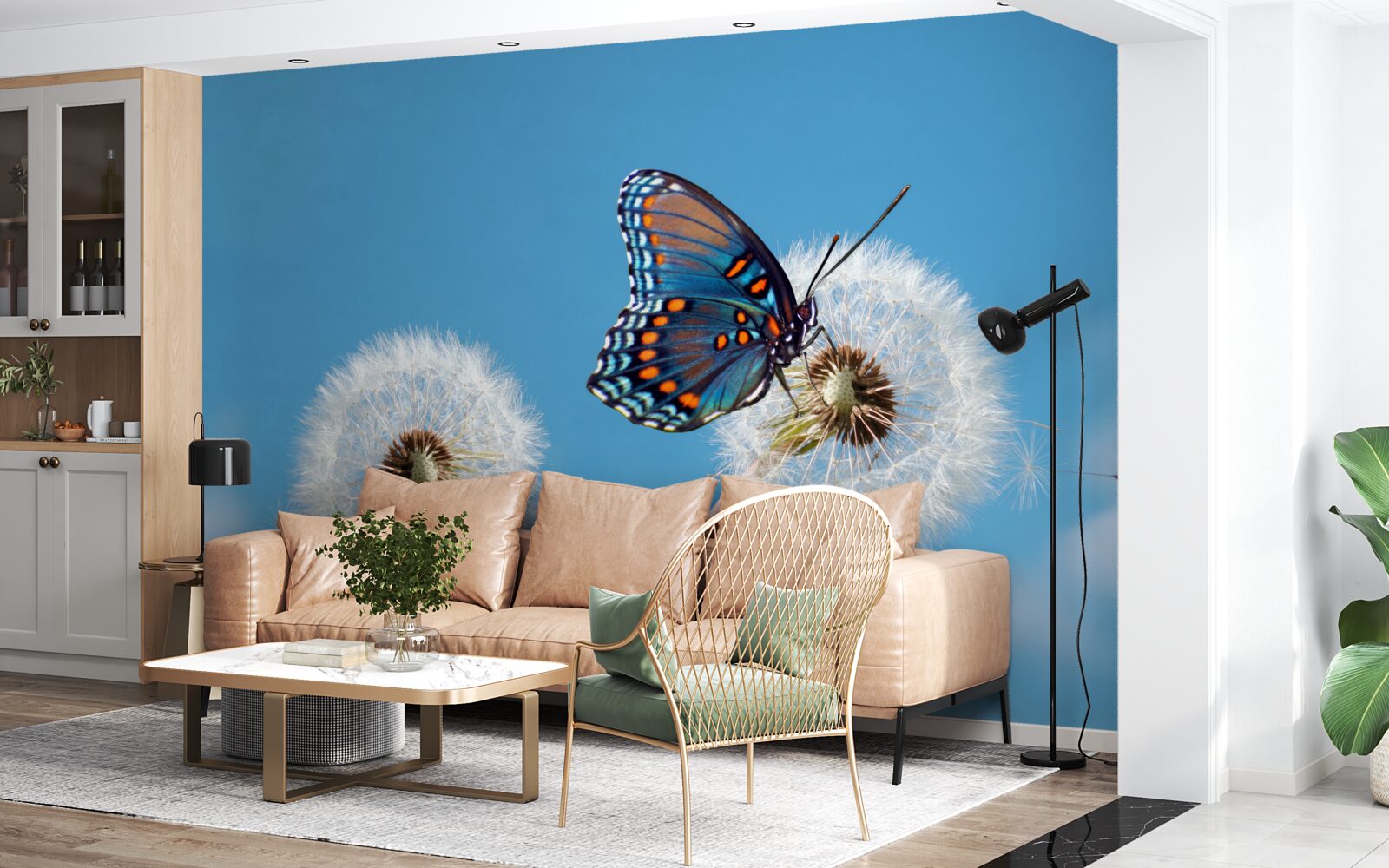 Фотошпалери метелик сідає на засохлу кульбабу