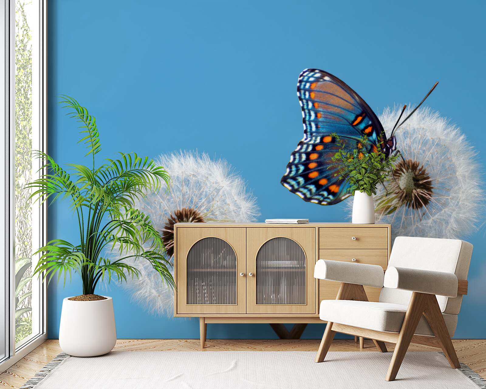 Фотошпалери метелик сідає на засохлу кульбабу