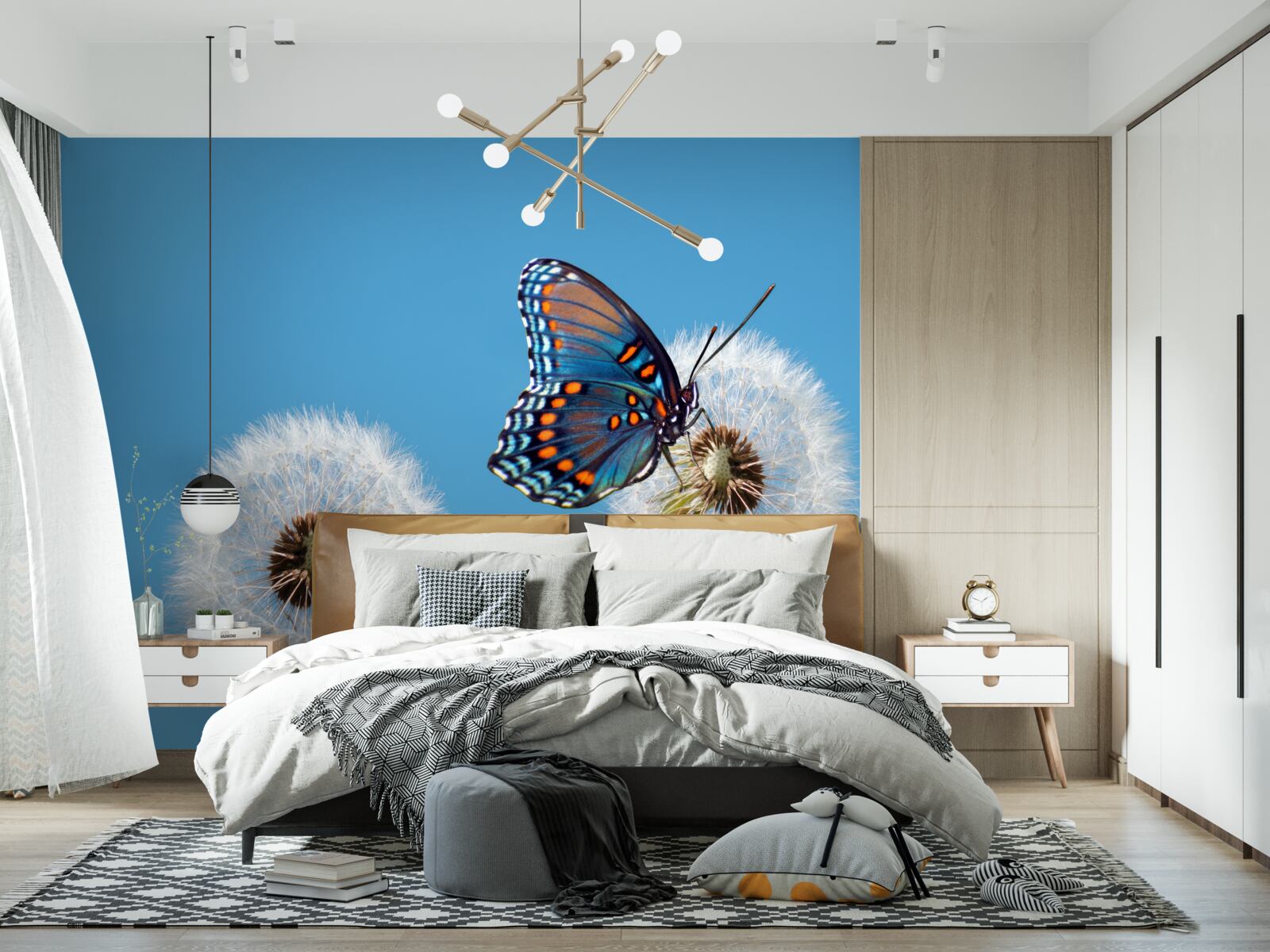 Фотошпалери метелик сідає на засохлу кульбабу