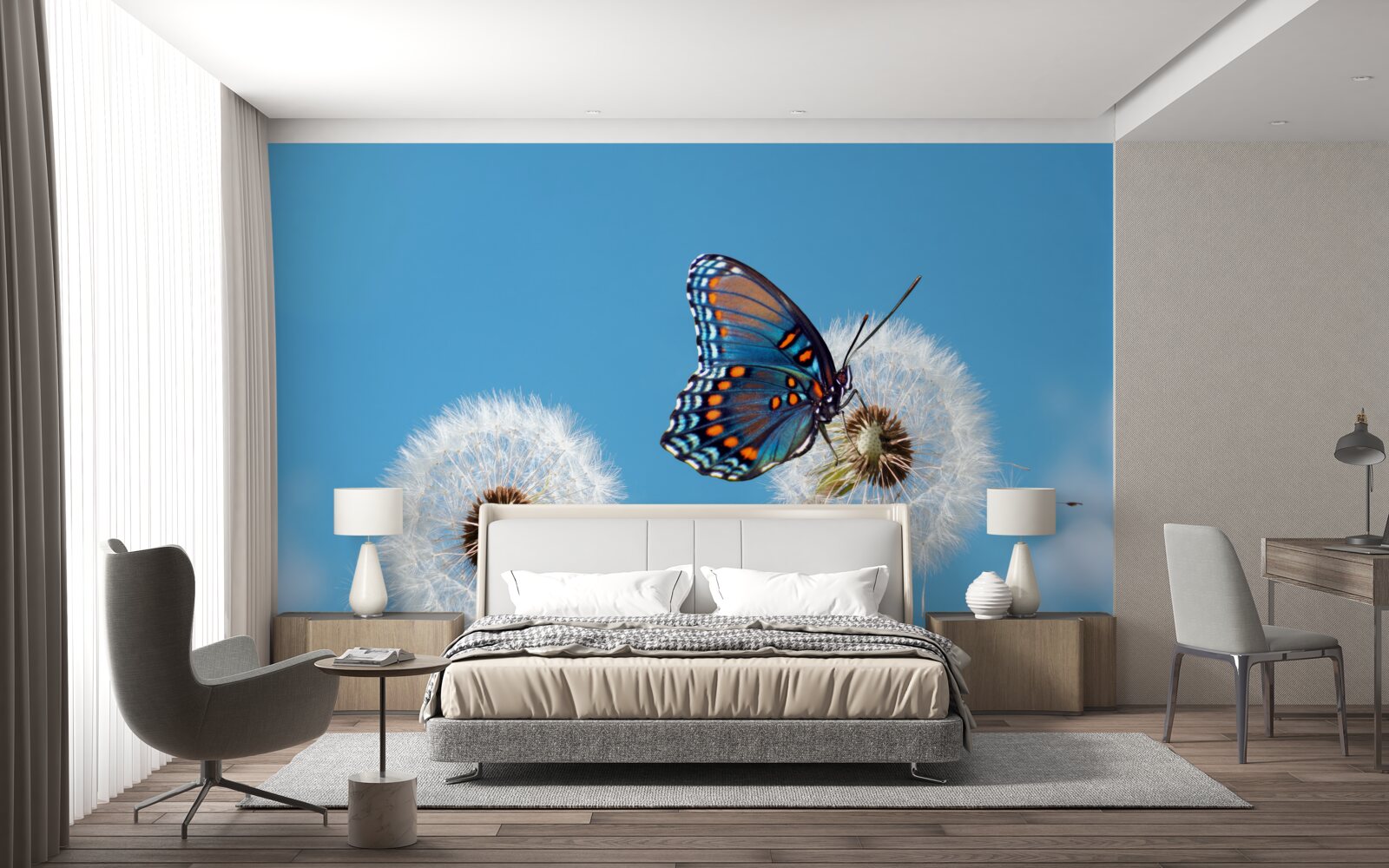 Фотошпалери метелик сідає на засохлу кульбабу