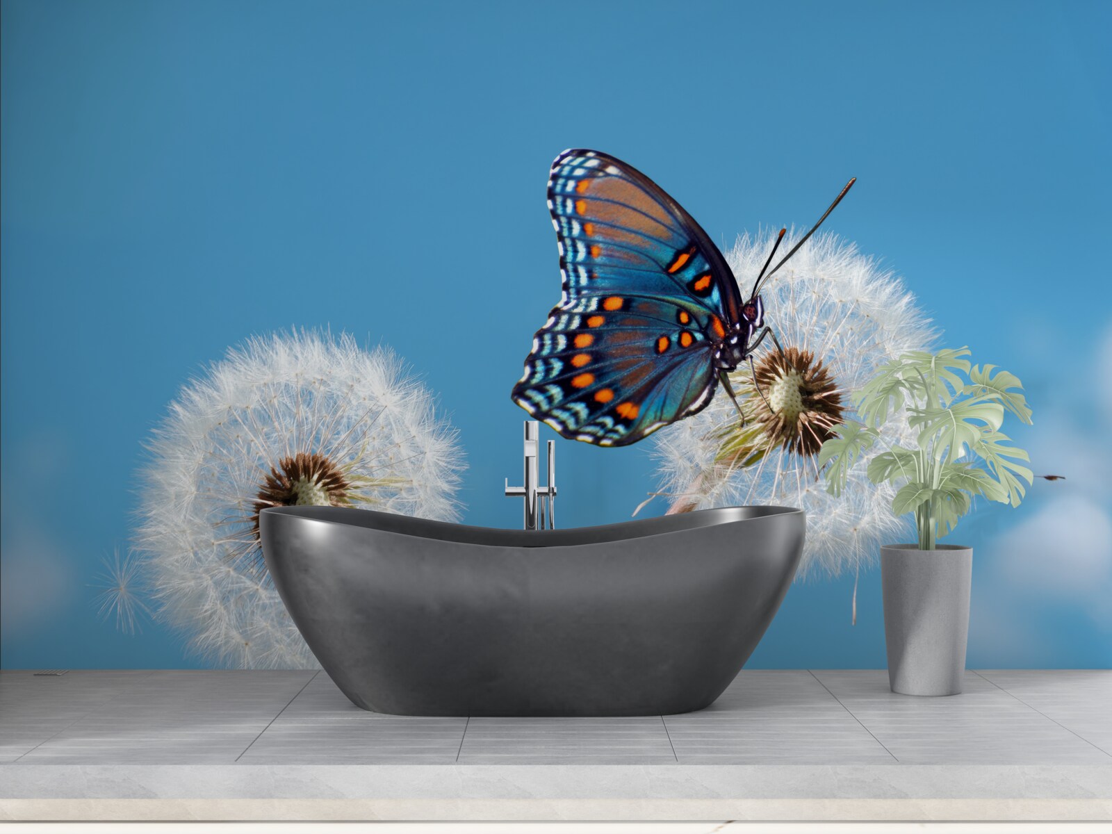 Фотошпалери метелик сідає на засохлу кульбабу