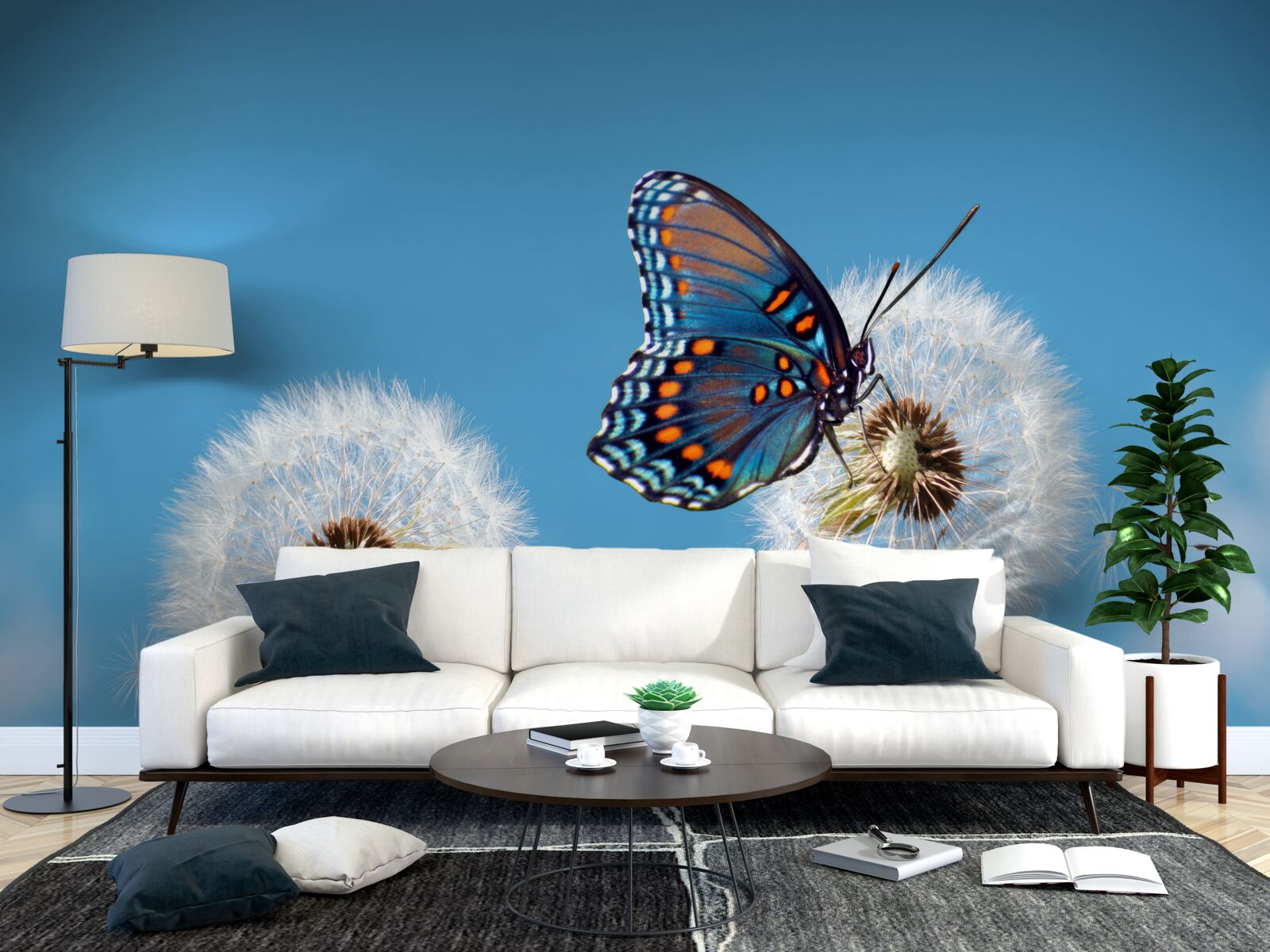 Фотошпалери метелик сідає на засохлу кульбабу