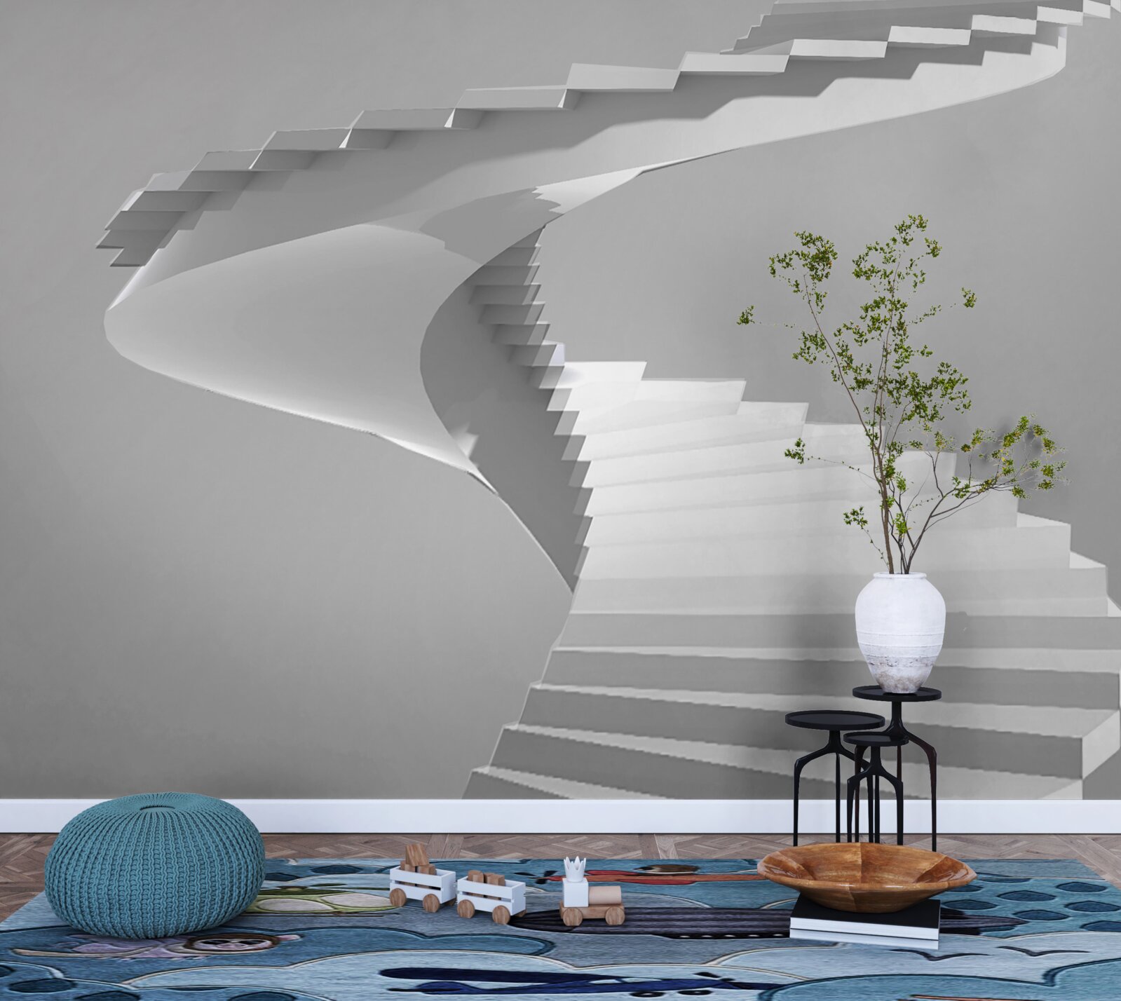 Фотошпалери білі гвинтові сходи