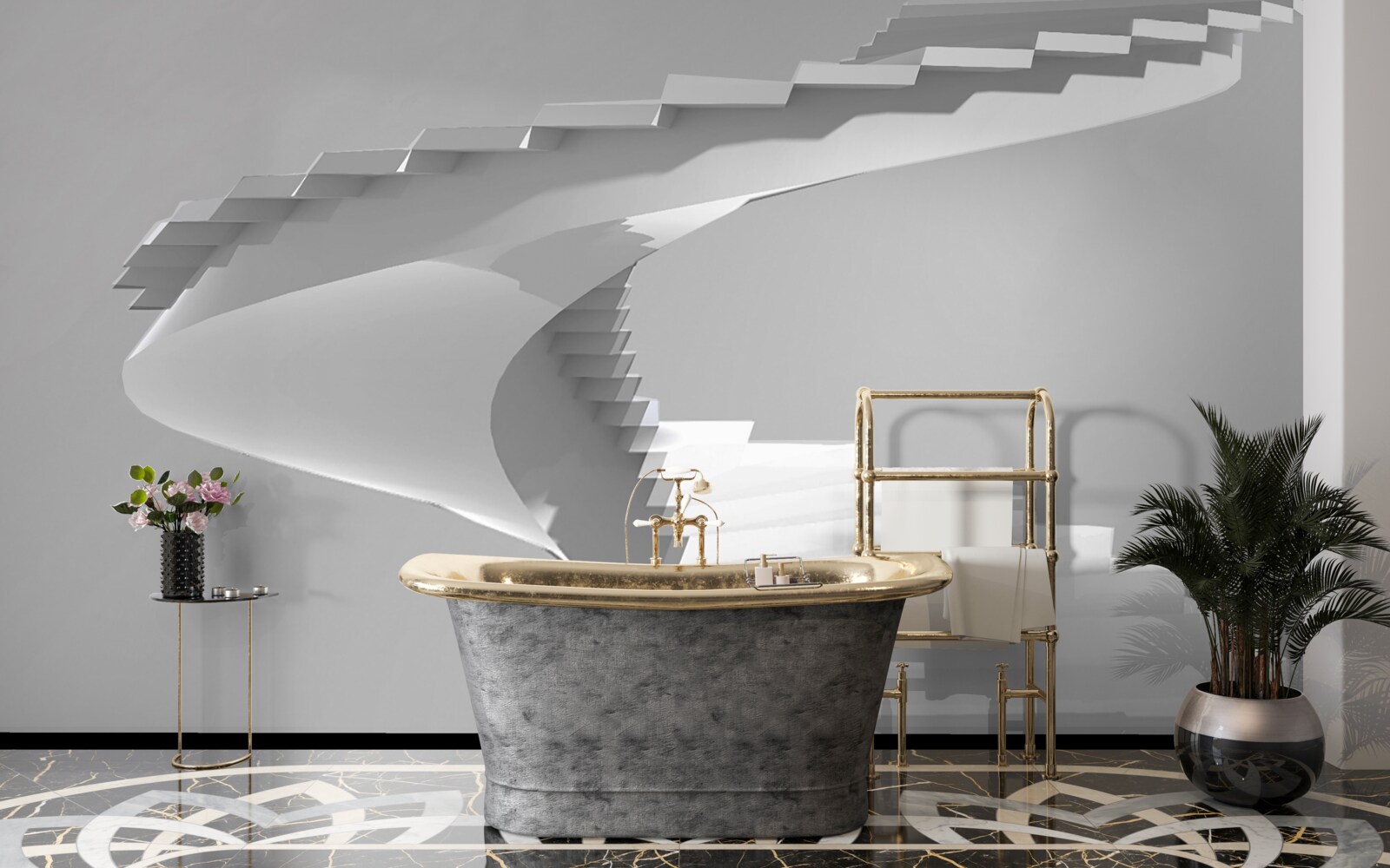 Фотошпалери білі гвинтові сходи