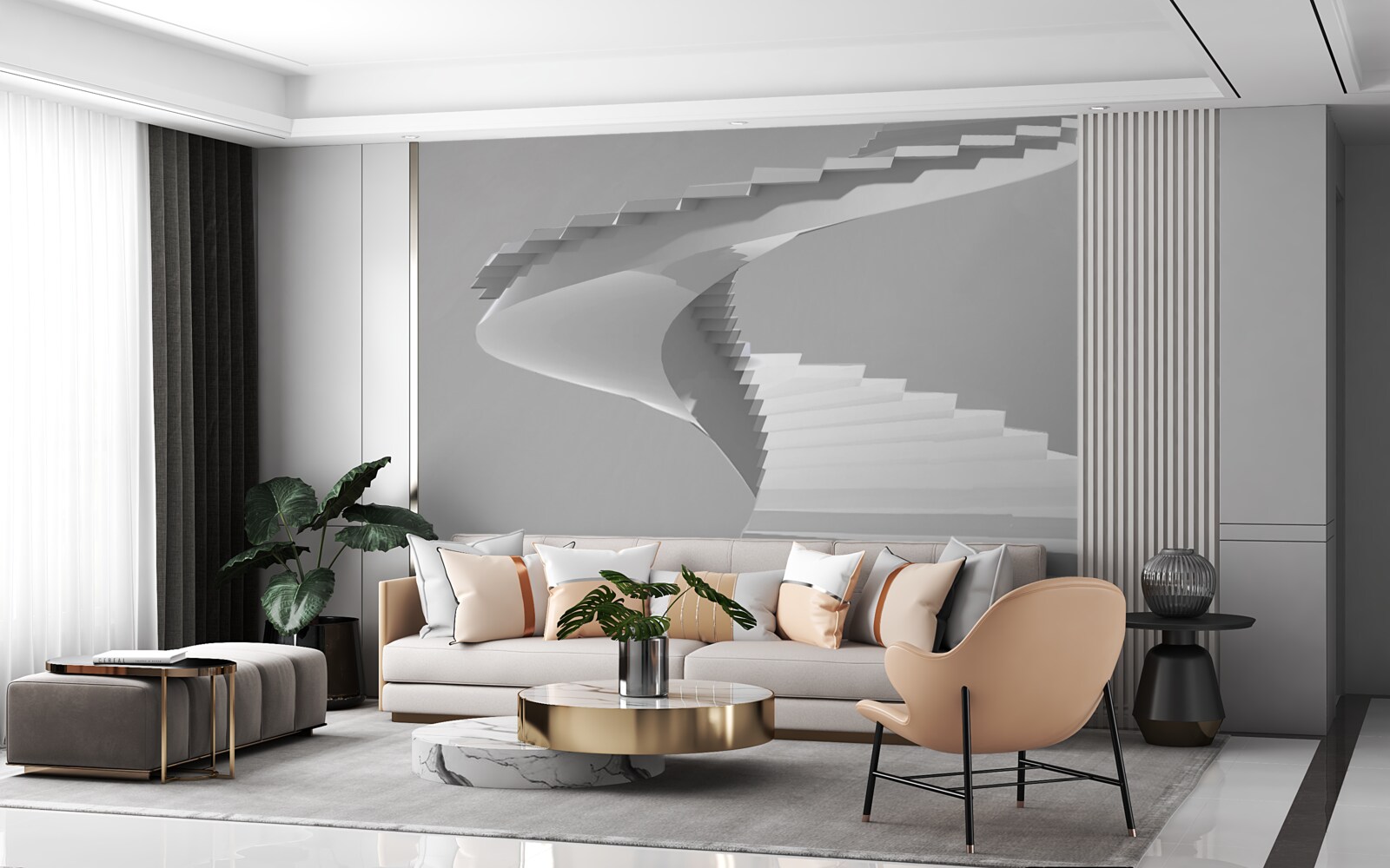 Фотошпалери білі гвинтові сходи