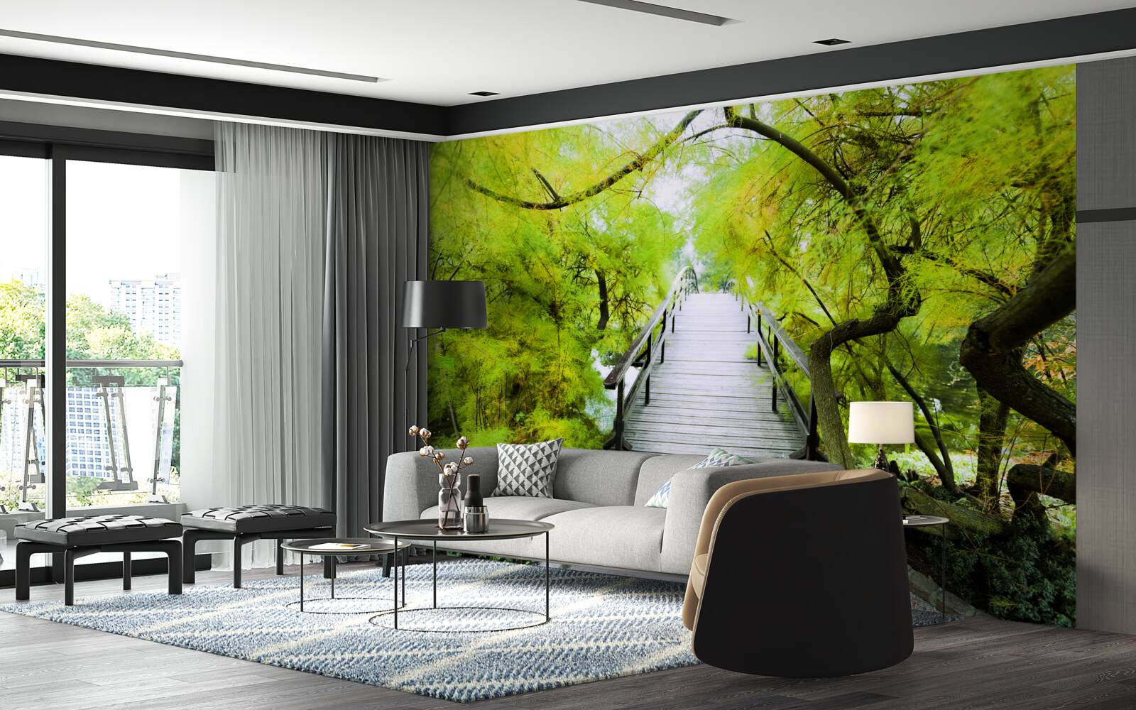 Фотошпалери сходи, що ведуть через зелені зони