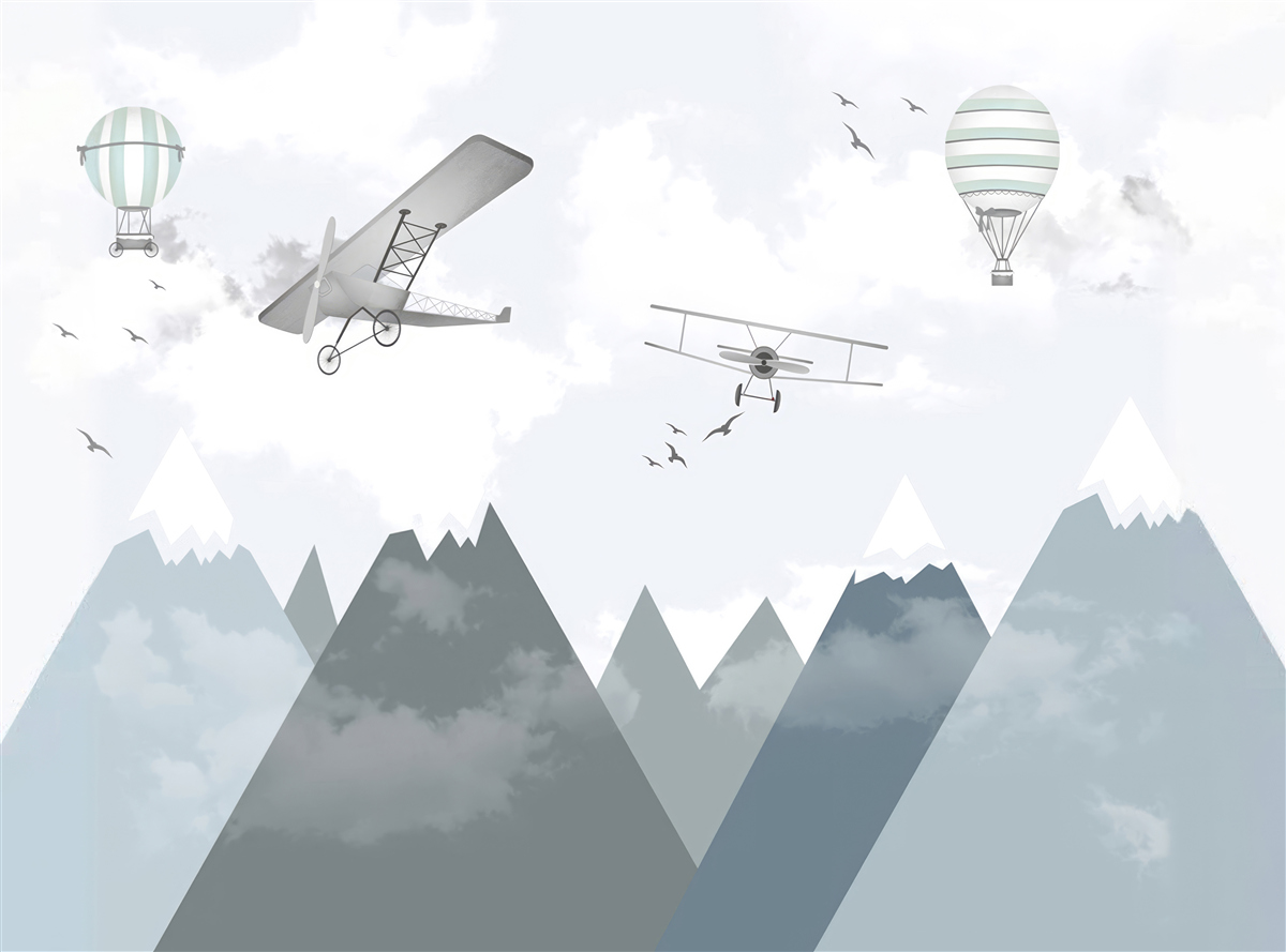 Фотошпалери літаки та гелікоптери пролітають над гірськими вершинами