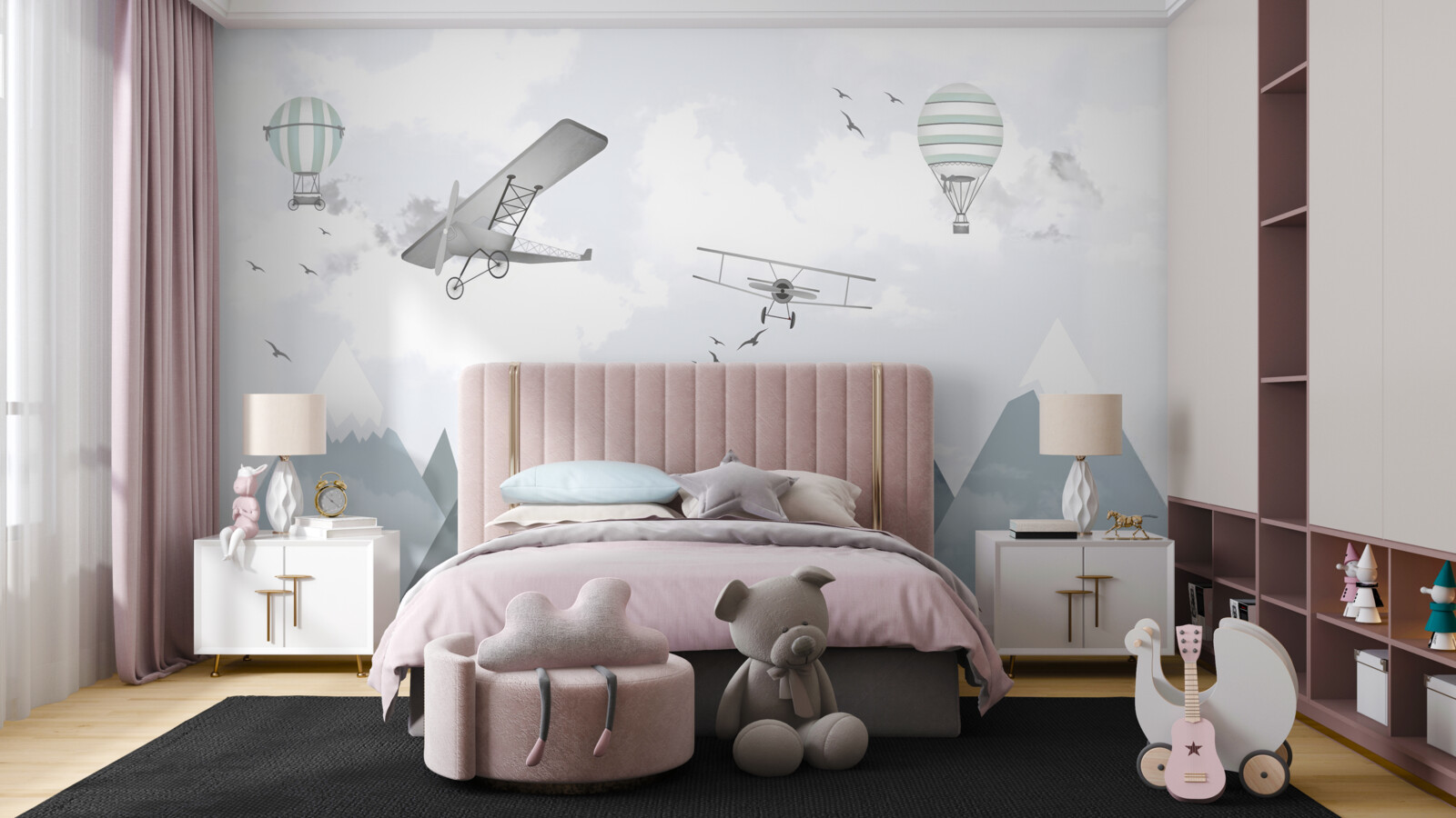 Фотошпалери літаки та гелікоптери пролітають над гірськими вершинами