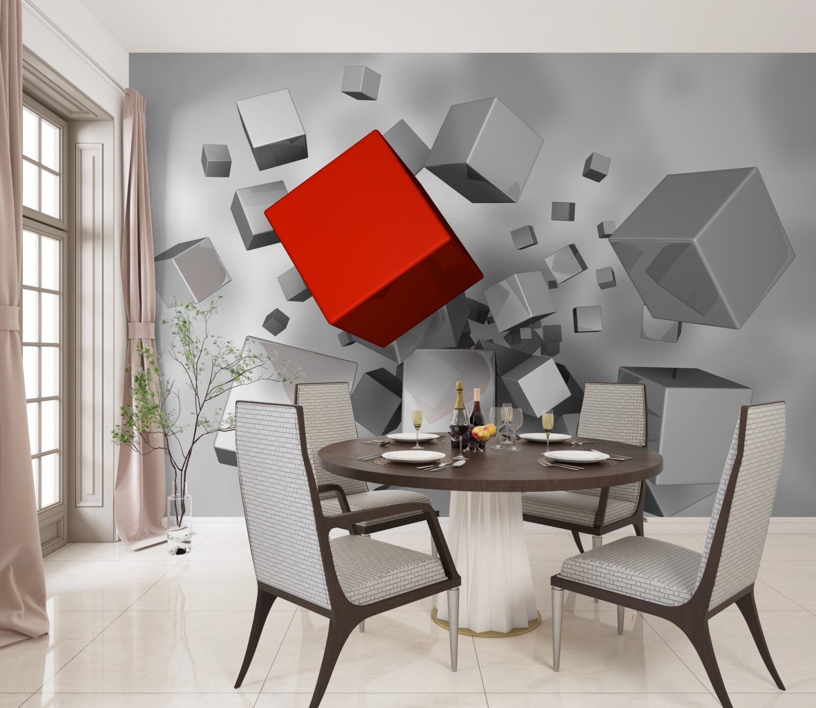 Фотошпалери великі білі кубики та один червоний кубик