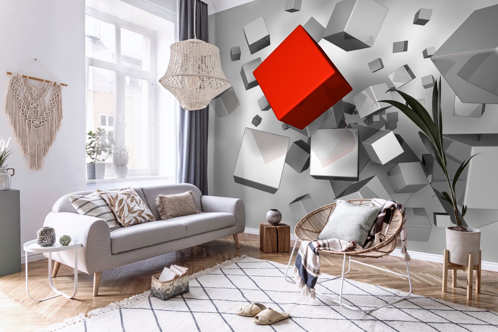 Фотошпалери великі білі кубики та один червоний кубик