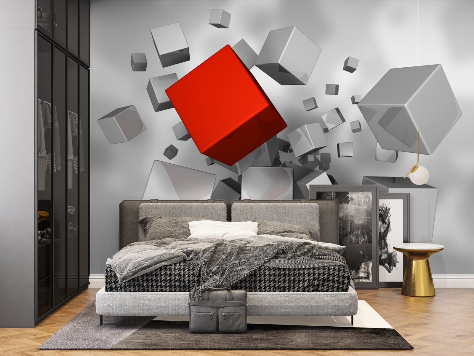 Фотошпалери великі білі кубики та один червоний кубик