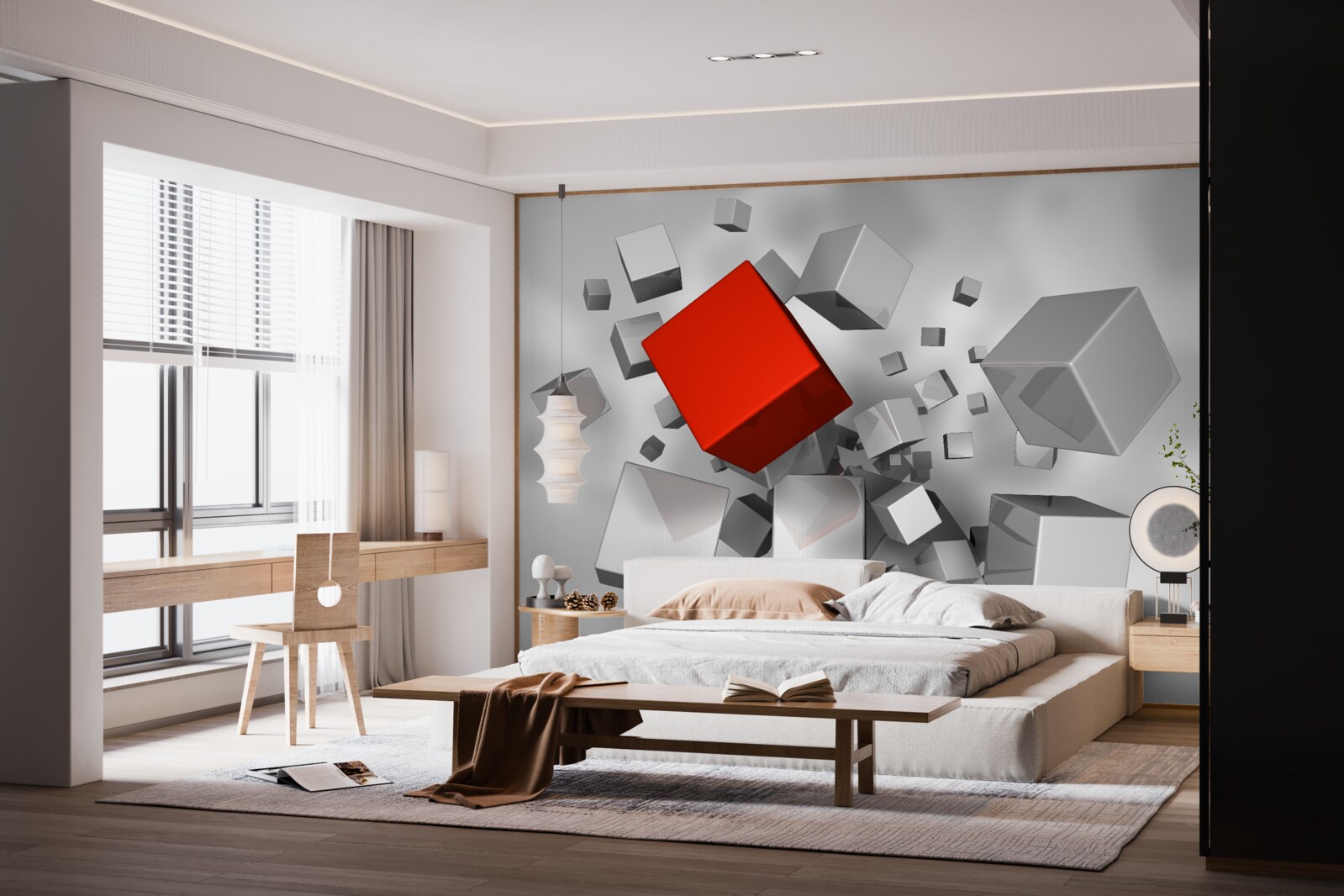 Фотошпалери великі білі кубики та один червоний кубик