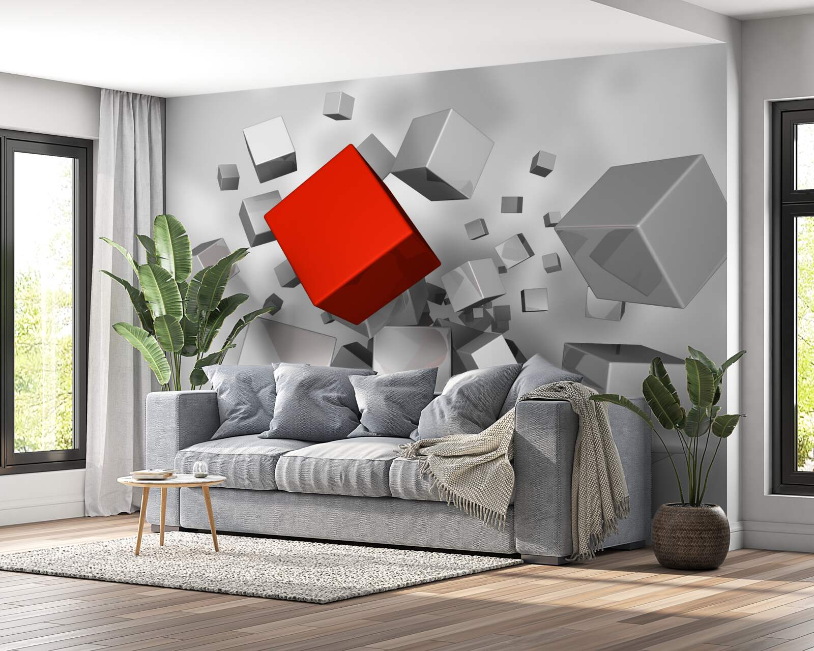 Фотошпалери великі білі кубики та один червоний кубик