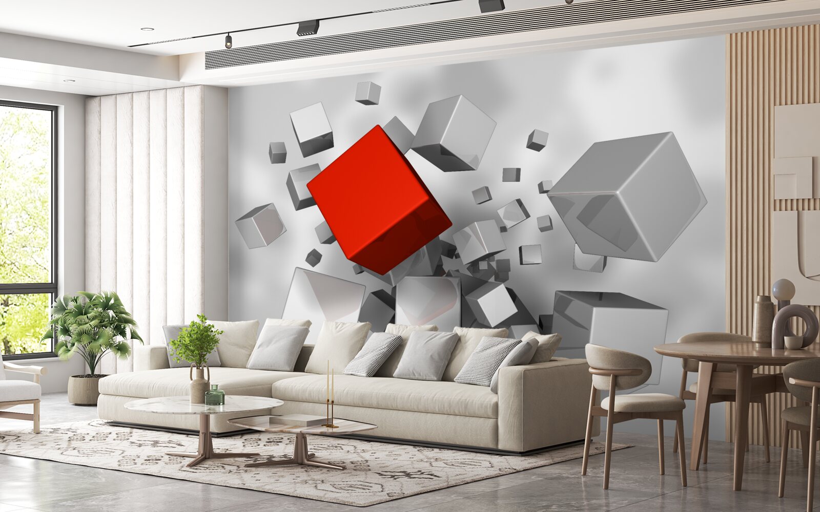 Фотошпалери великі білі кубики та один червоний кубик