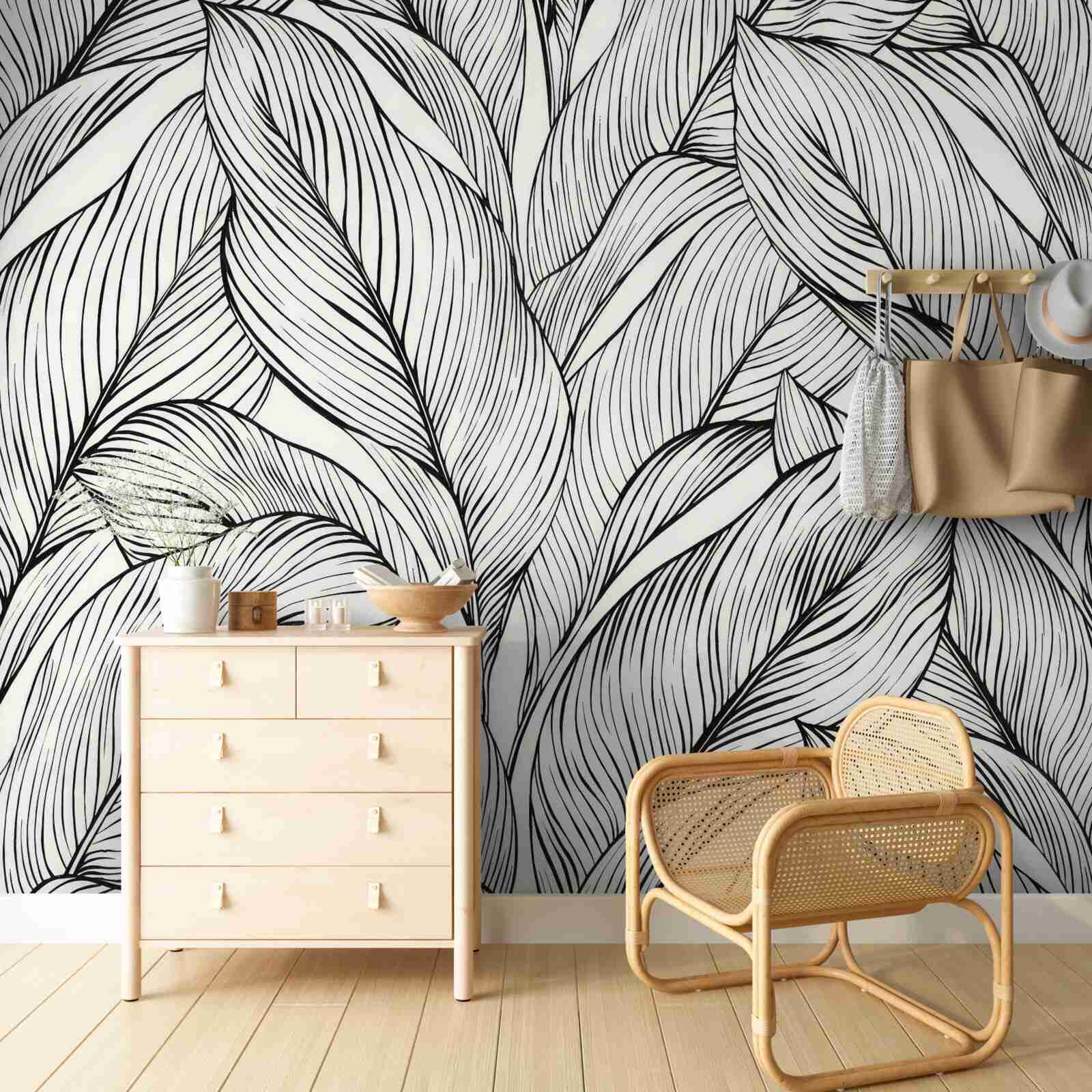 Фотошпалери чорно-біле листя, виконане в чорно-білих тонах