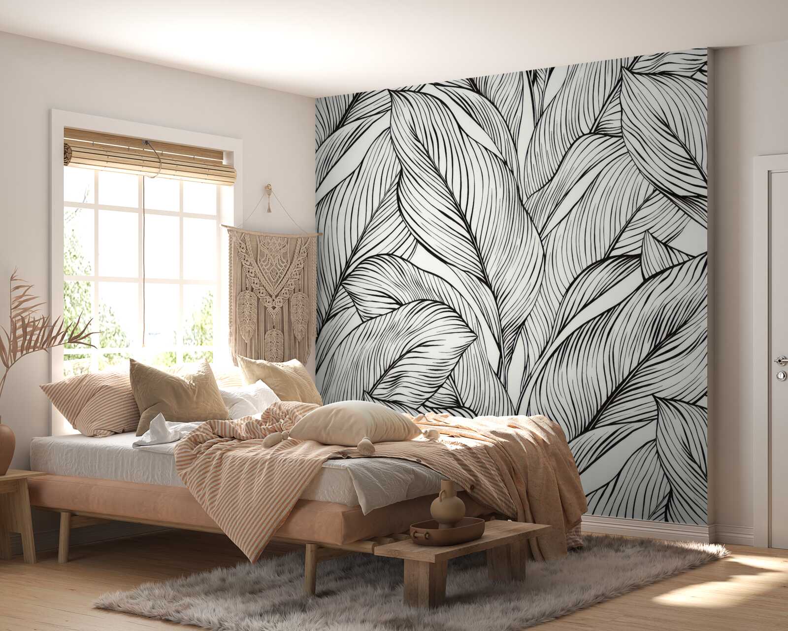 Фотошпалери чорно-біле листя, виконане в чорно-білих тонах