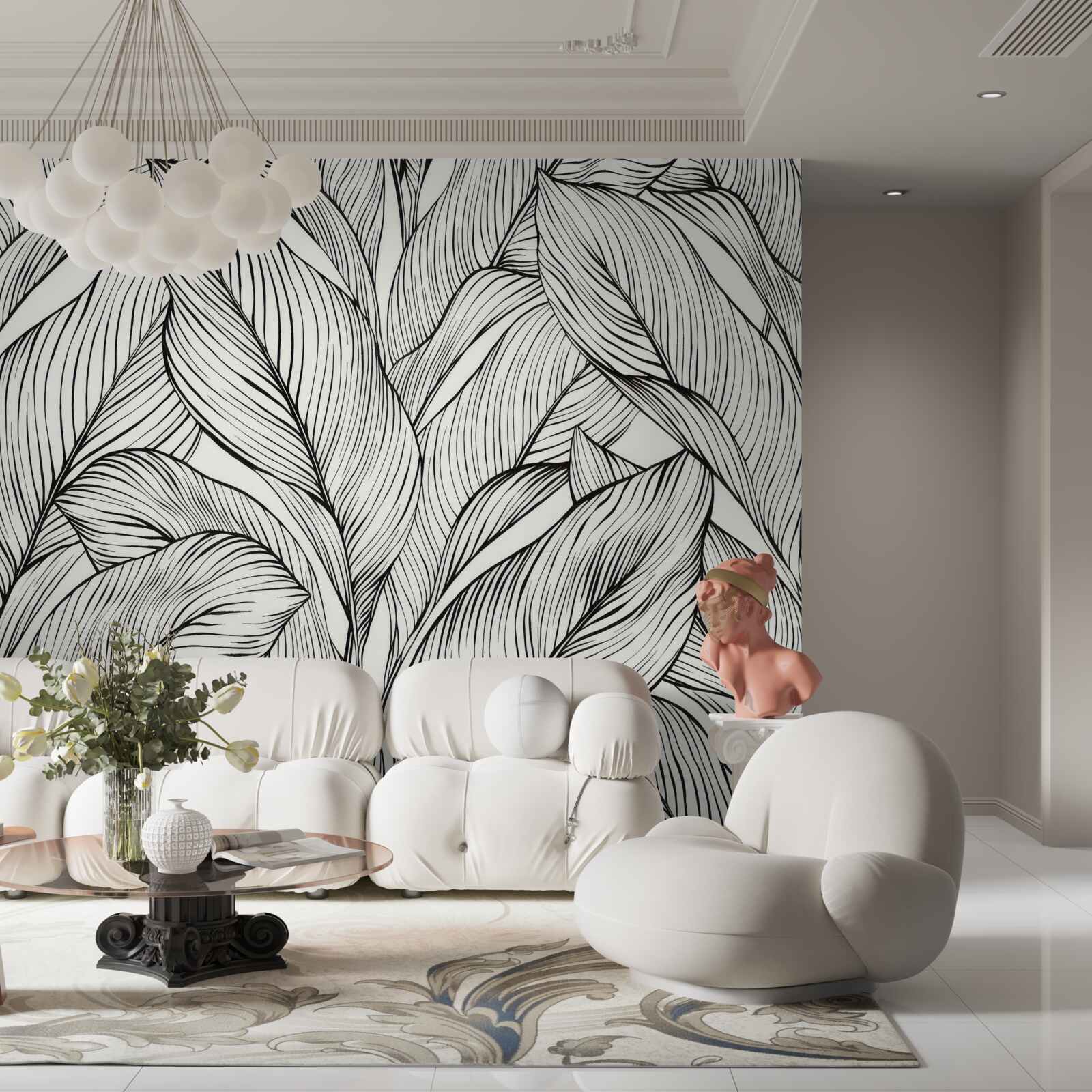 Фотошпалери чорно-біле листя, виконане в чорно-білих тонах
