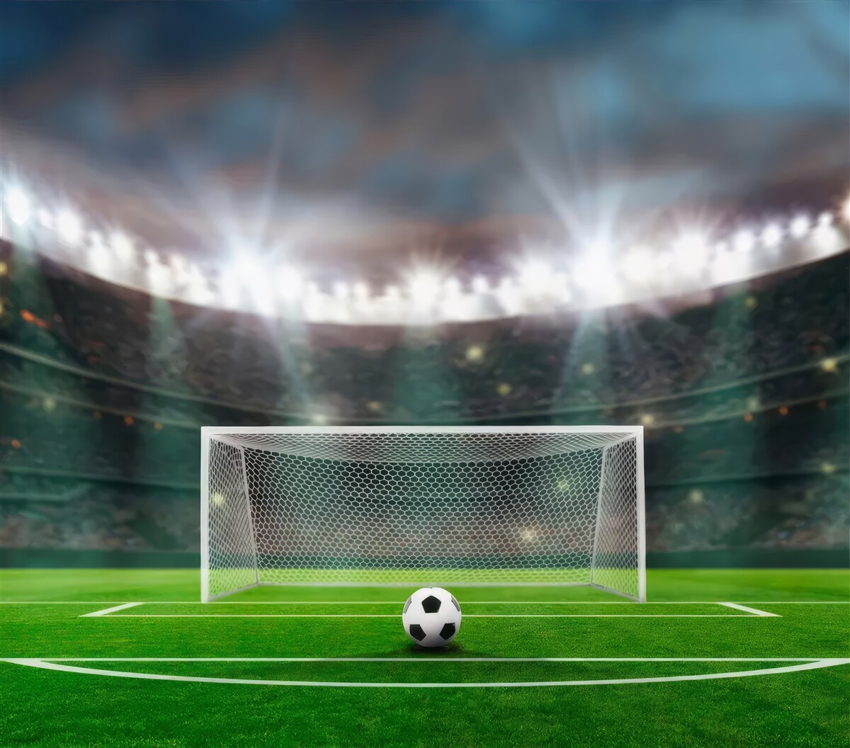 Фотошпалери на полі, поруч з воротами, лежить м'яч