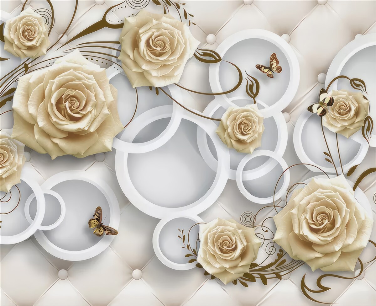 Фотошпалери кремові троянди та метелики